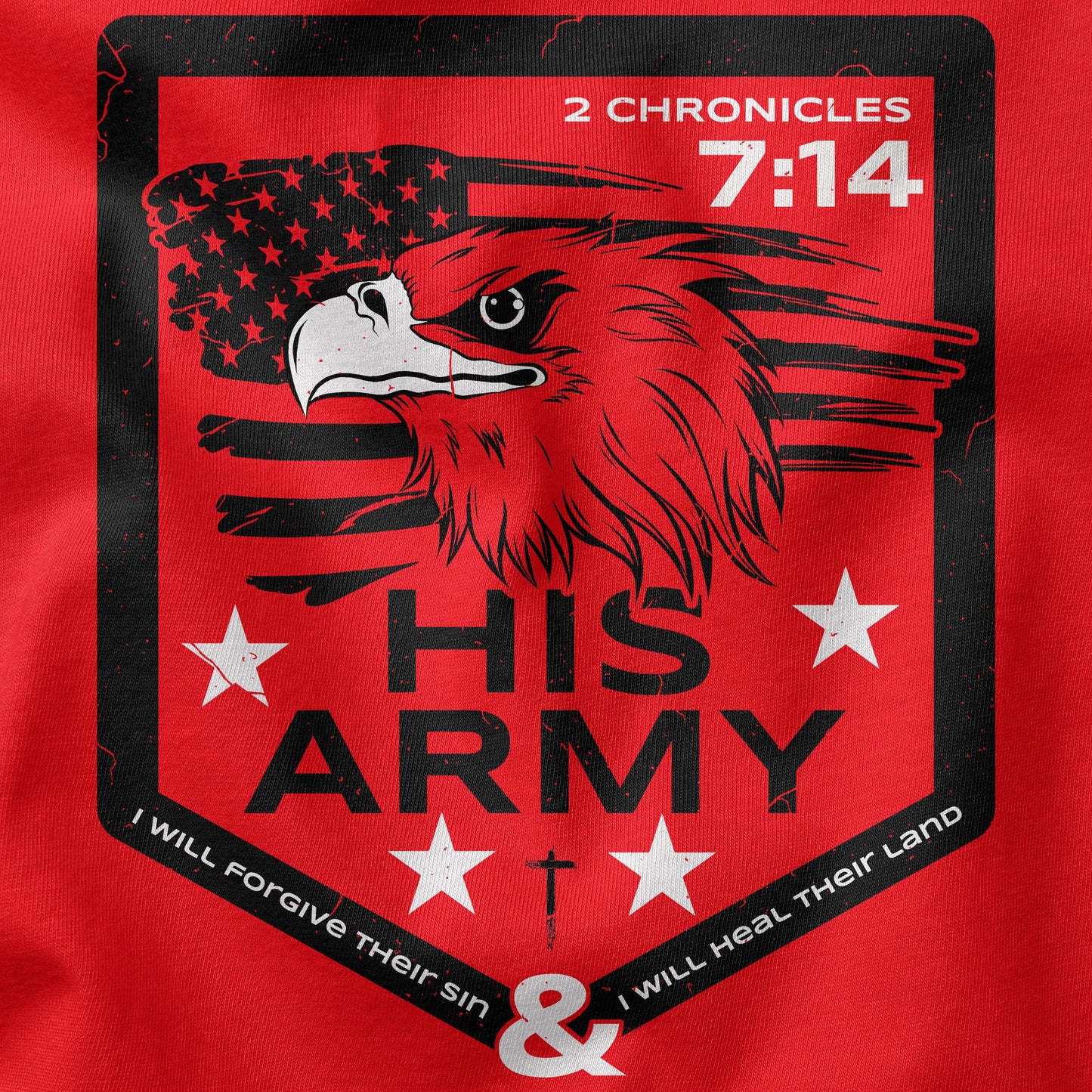 Closeup of 2 Chronicles 7:14 design from His Army® brand