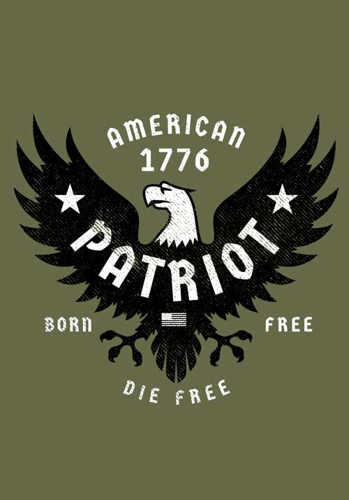 American patriot t-shirt design closeup born free die free