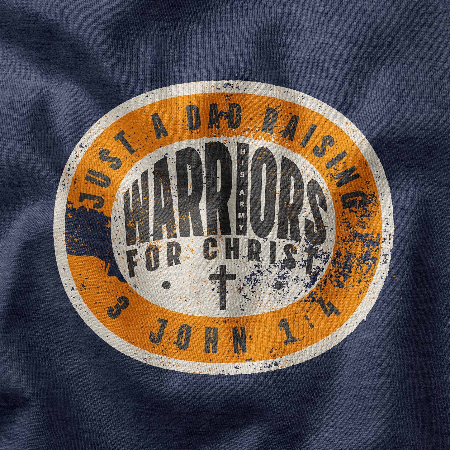 Just a Dad raising warriors for Christ t-shirt design closeup