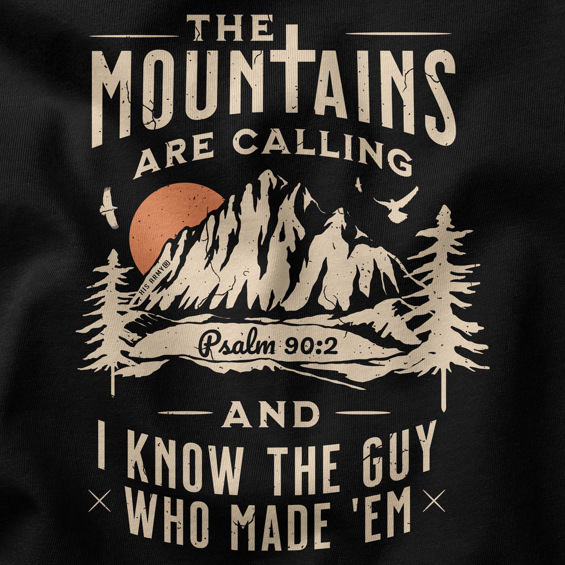 Closeup of Christian hiking t-shirt design