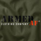 Closeup of second amendment t shirt design from ArmedAF® brand