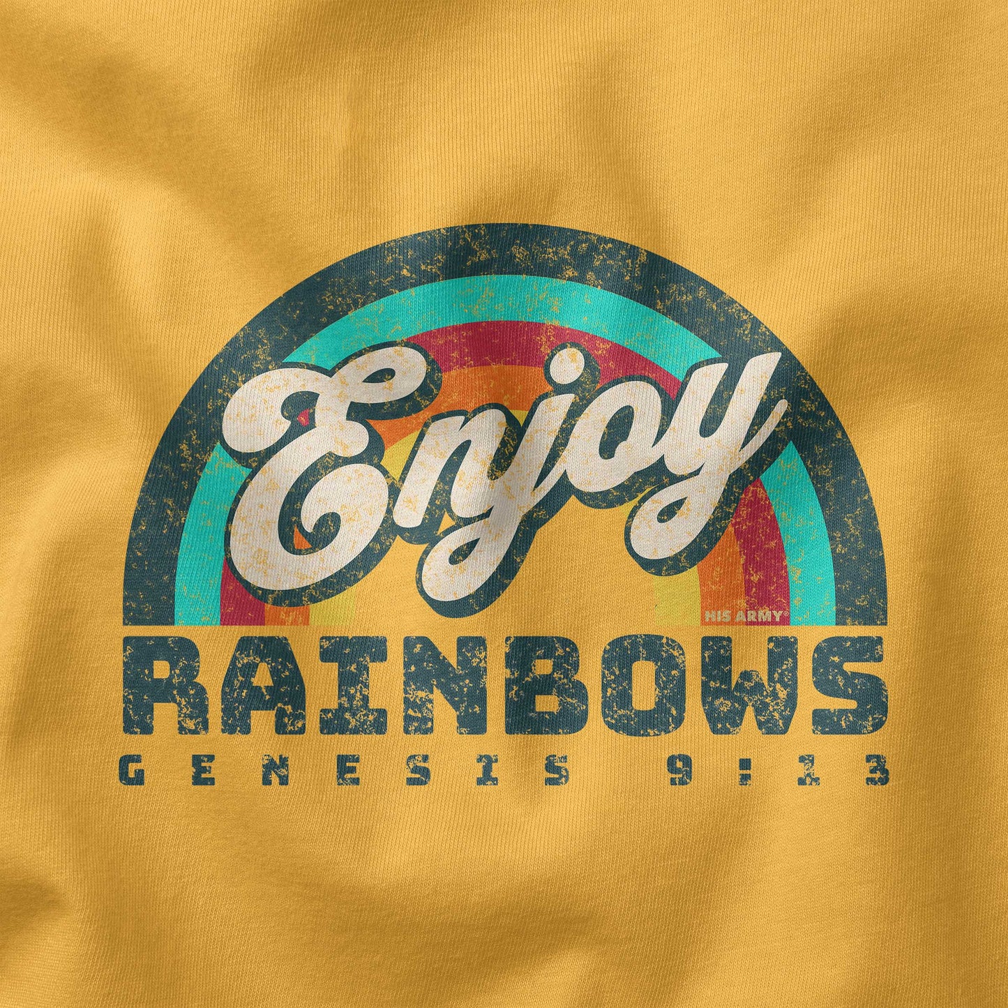 Enjoy Rainbows t-shirt design closeup