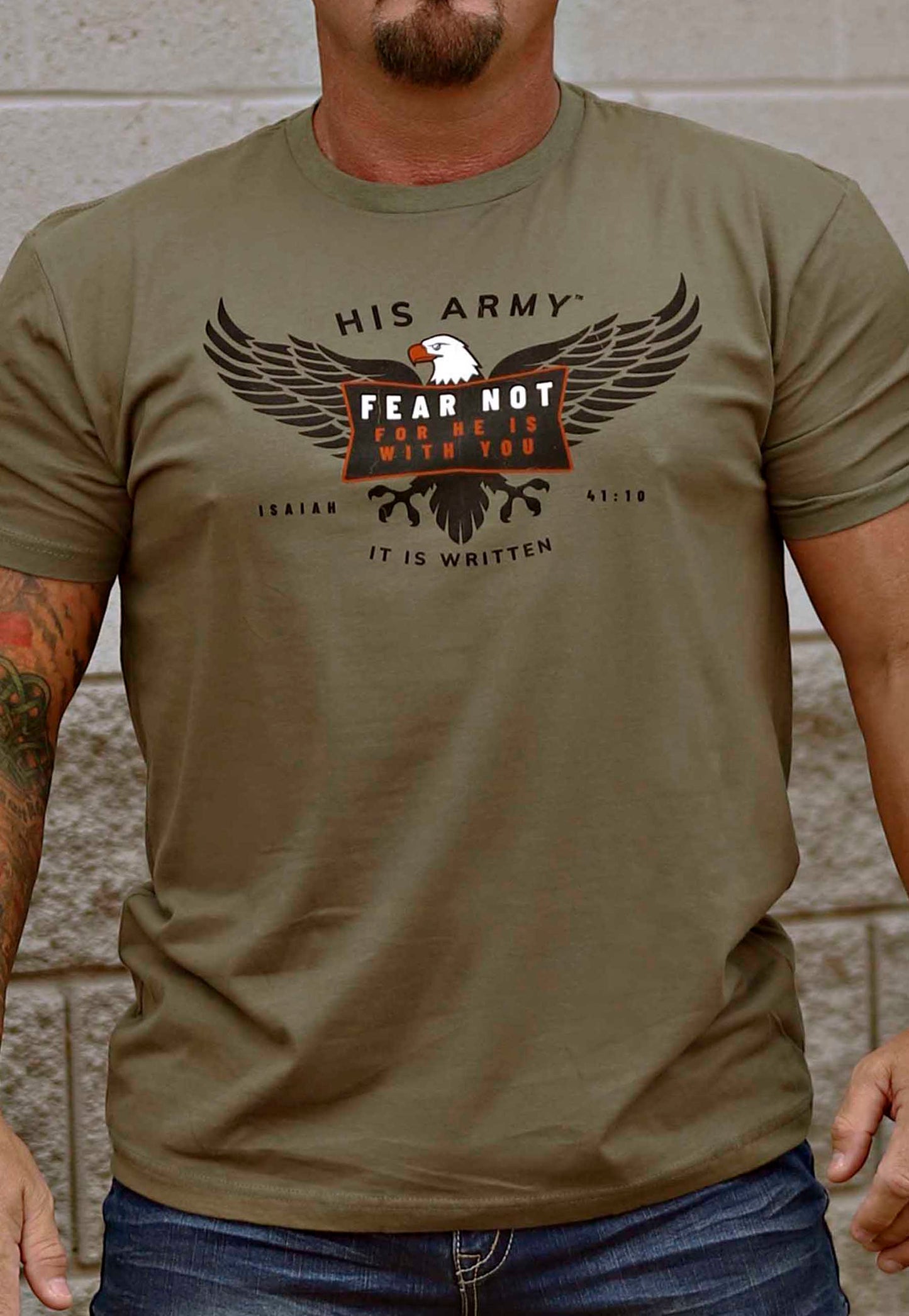 Christian patriot t-shirt on model