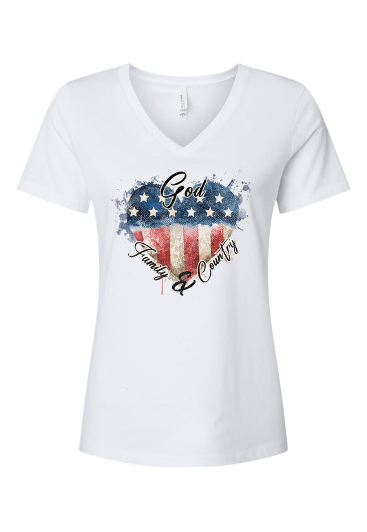 God Family Country ladies vneck WHITE