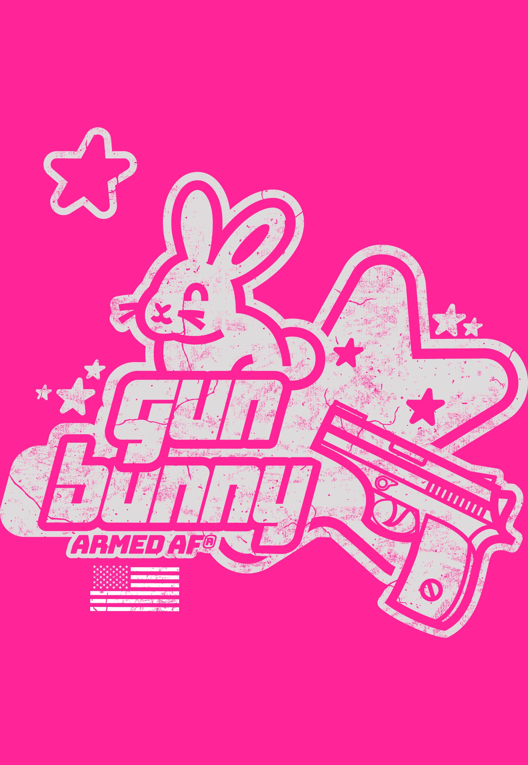 Gun Bunny ladies hooded t-shirt design closeup from ArmedAF® brand