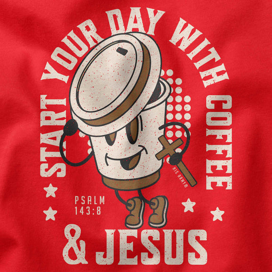 Closeup of Coffee and Jesus Christian t-shirt design