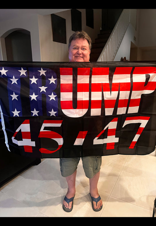 Trump 45/47 flag held by customer