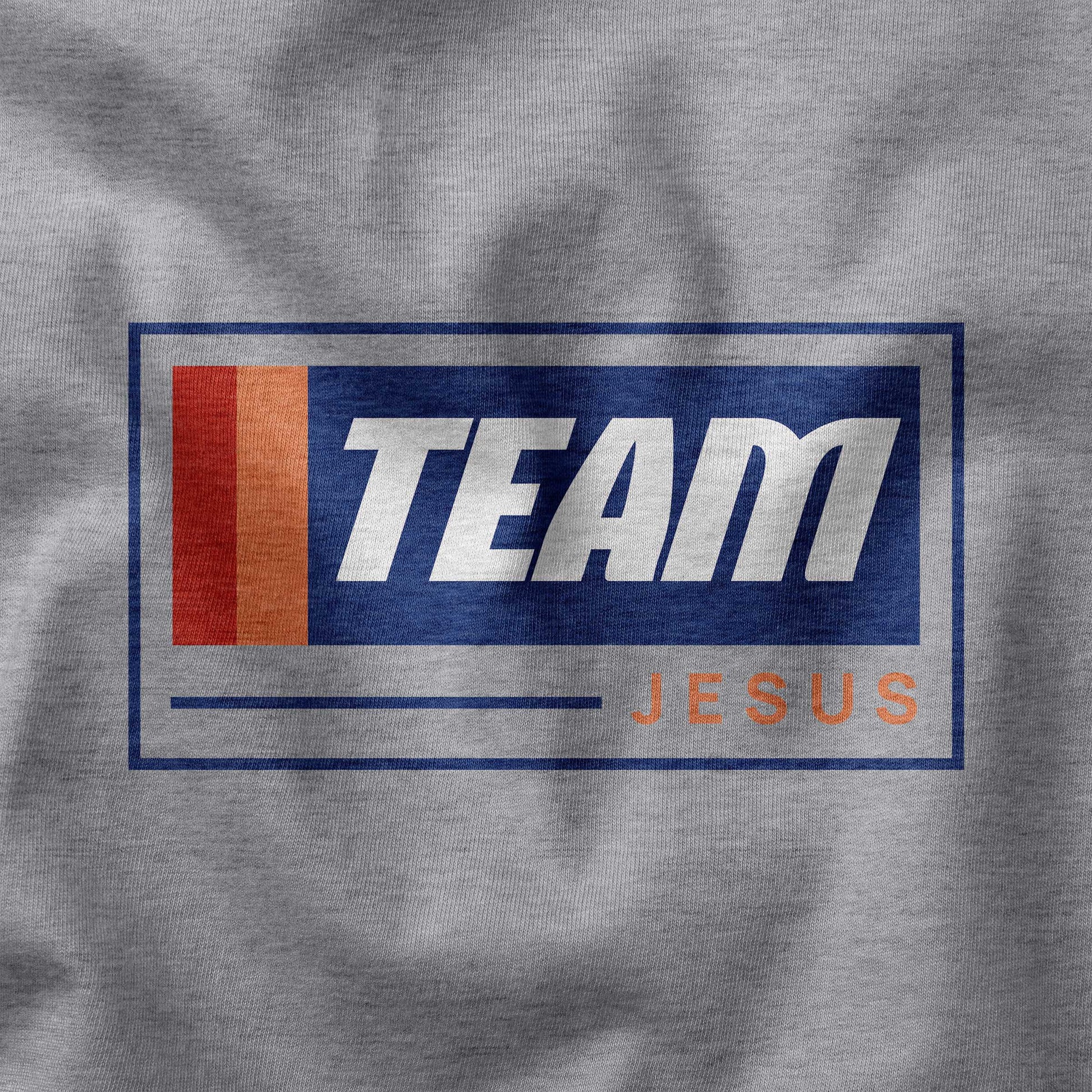 Team Jesus racing t-shirt closeup