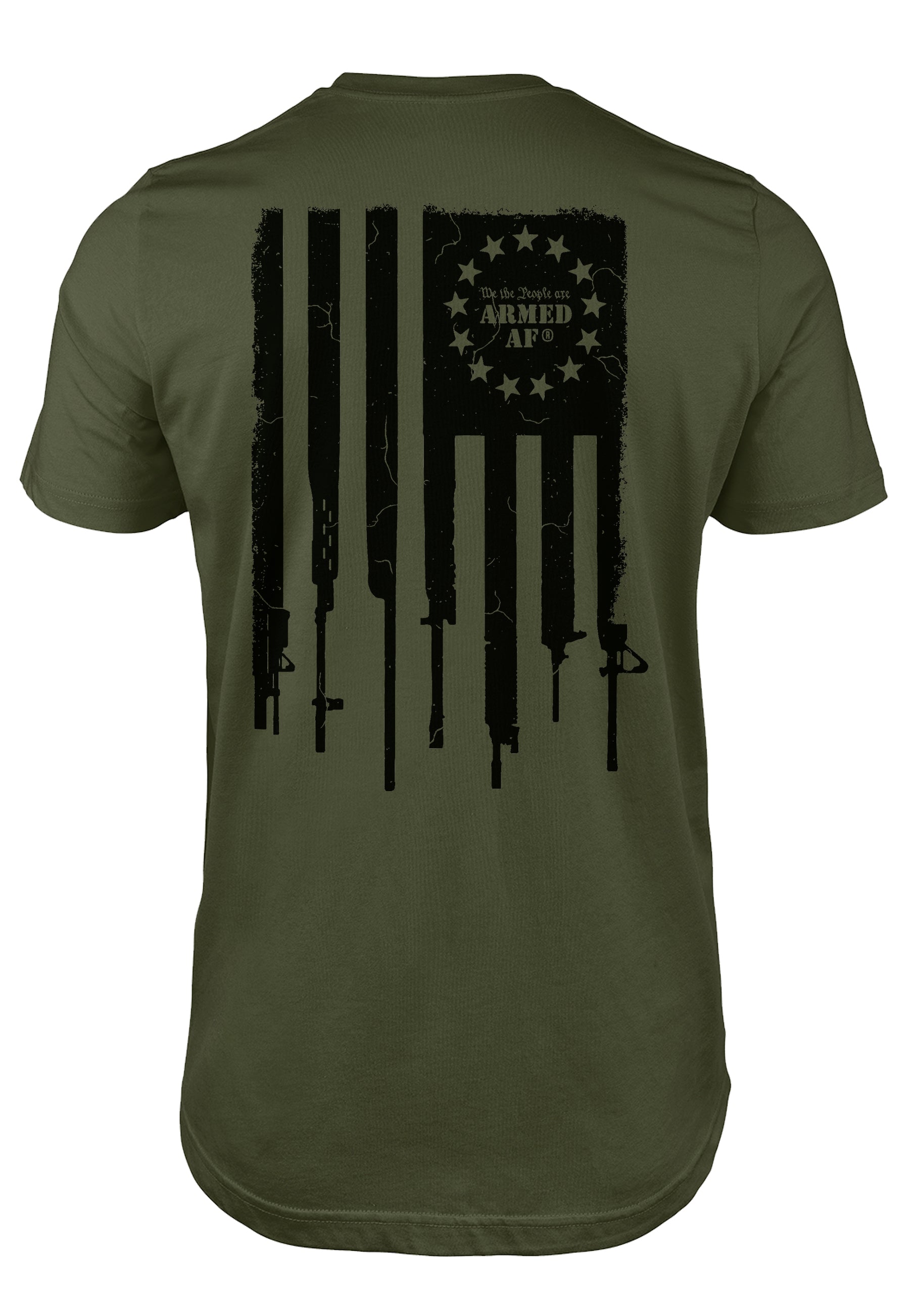 Second amendment t-shirt with american flag made of guns