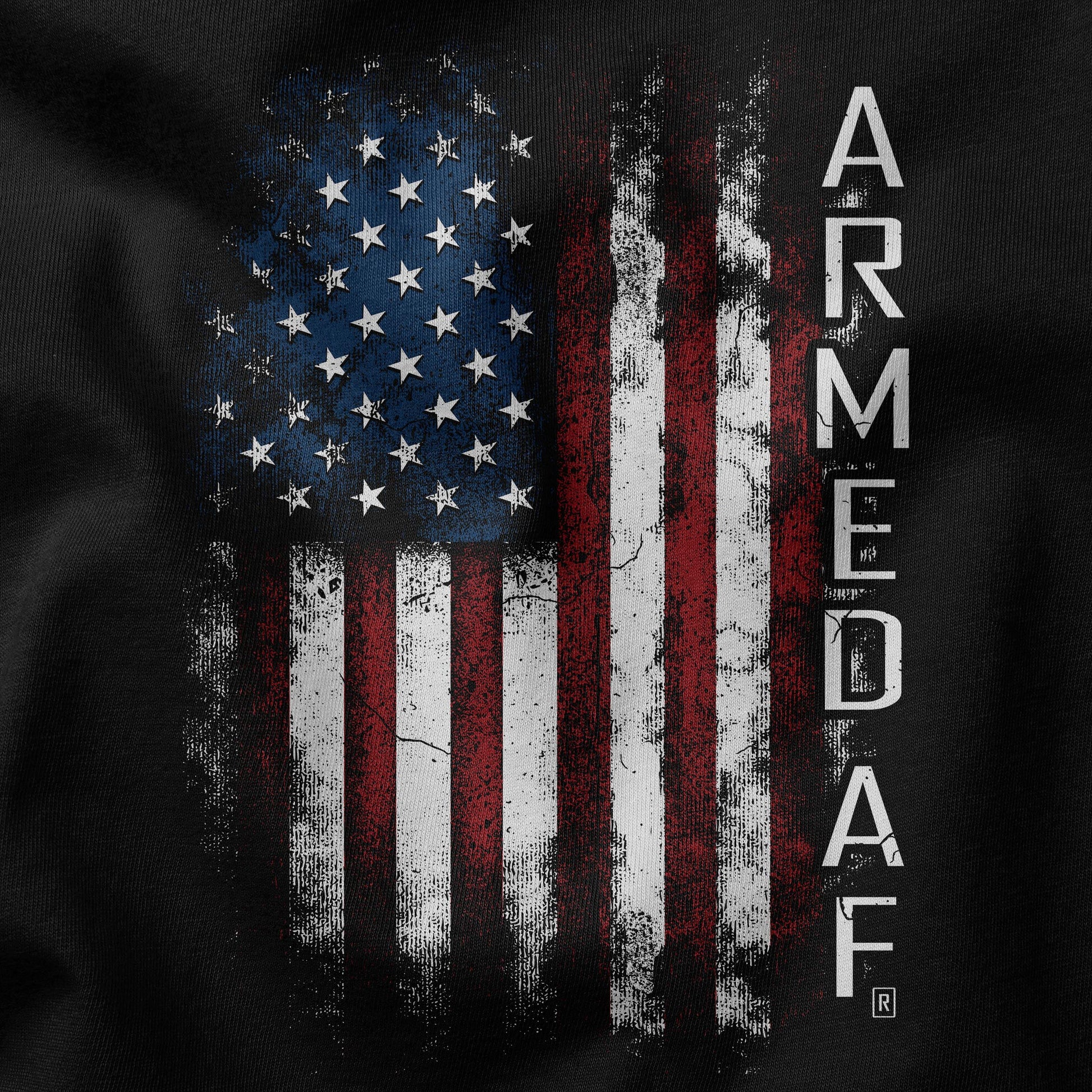 Closeup of Armed AF American Flag t-shirt design