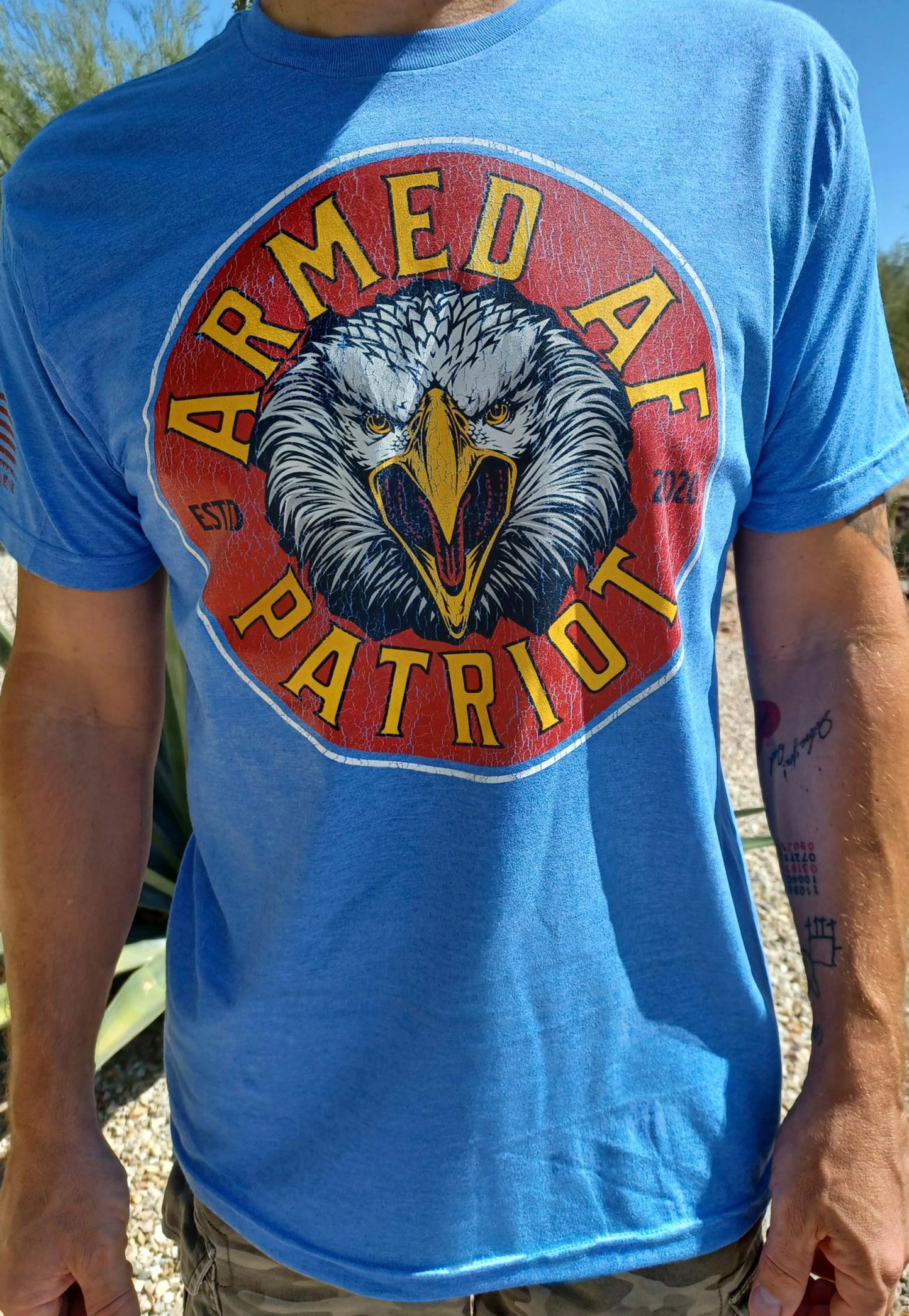 American eagle ArmedAF® t-shirt on model
