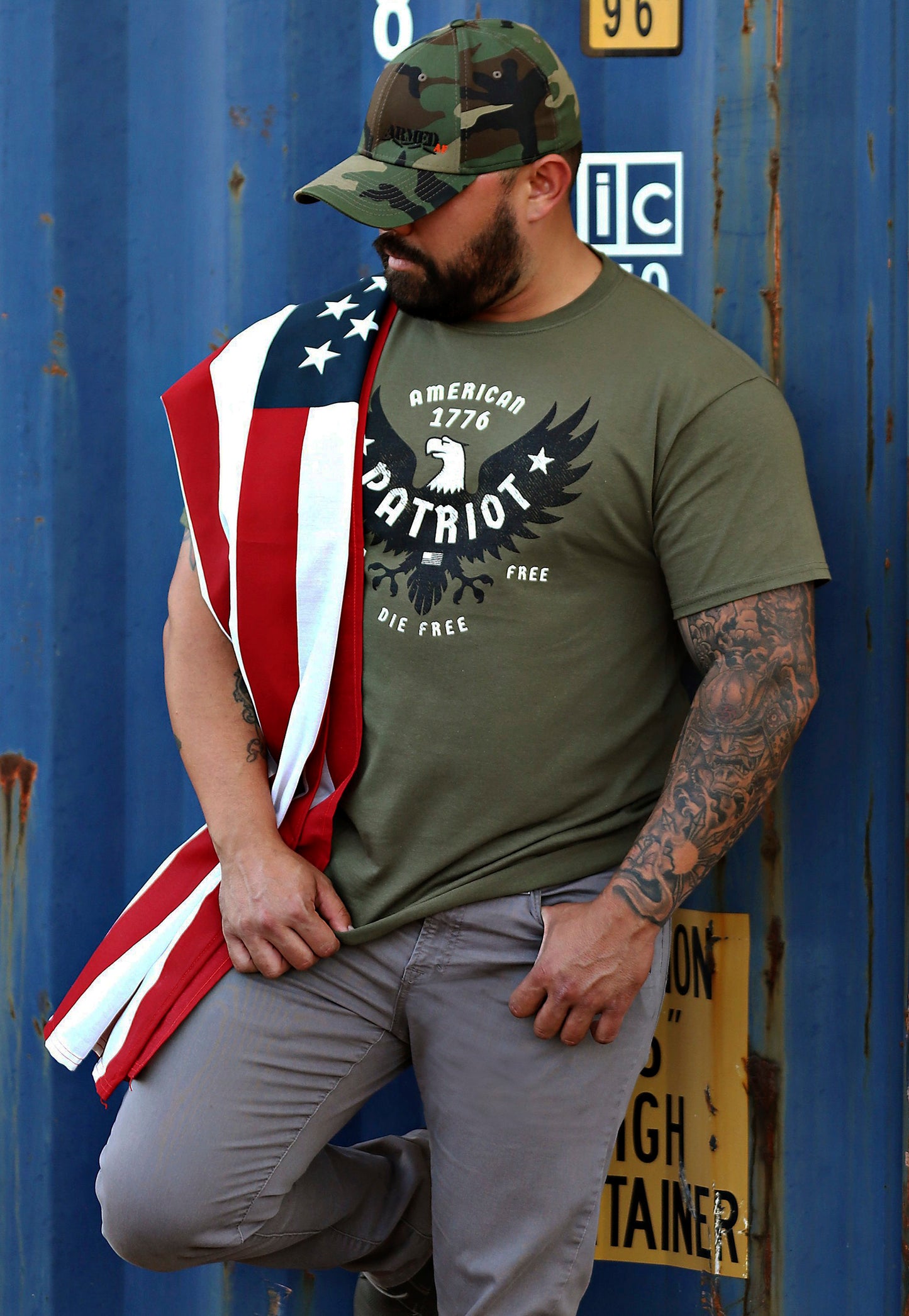 American Patriot shirt on model from ArmedAF®