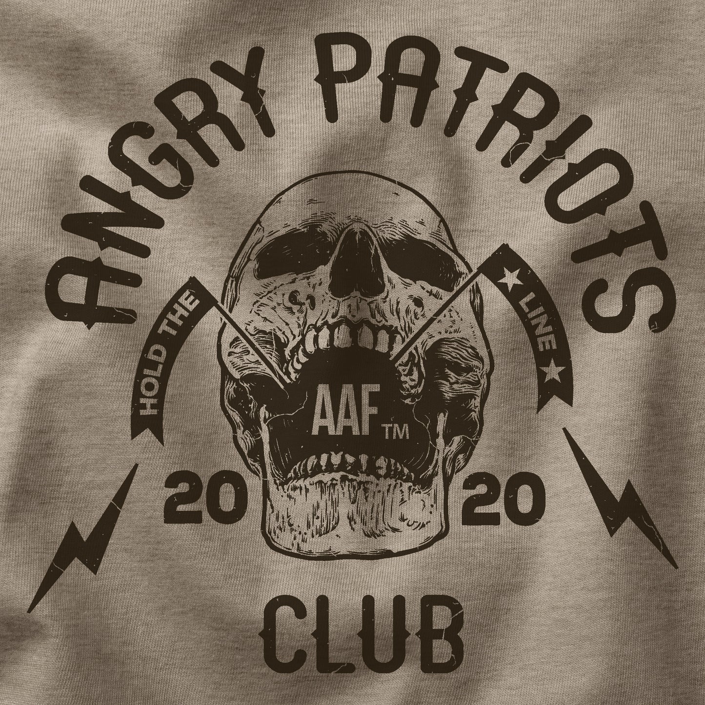 Angry Patriots club t-shirt design closeup