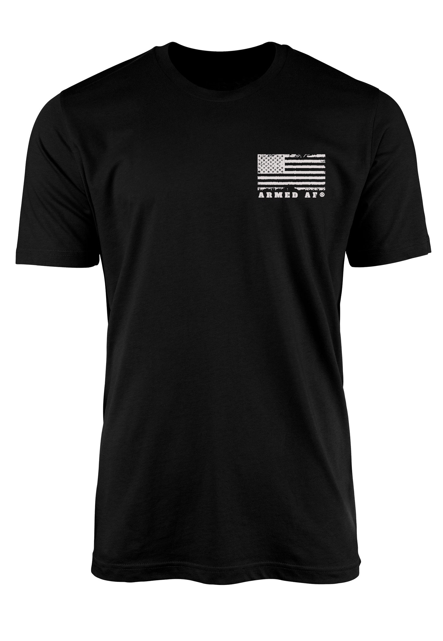 ArmedAF® american flag logo on chest of patriot tee