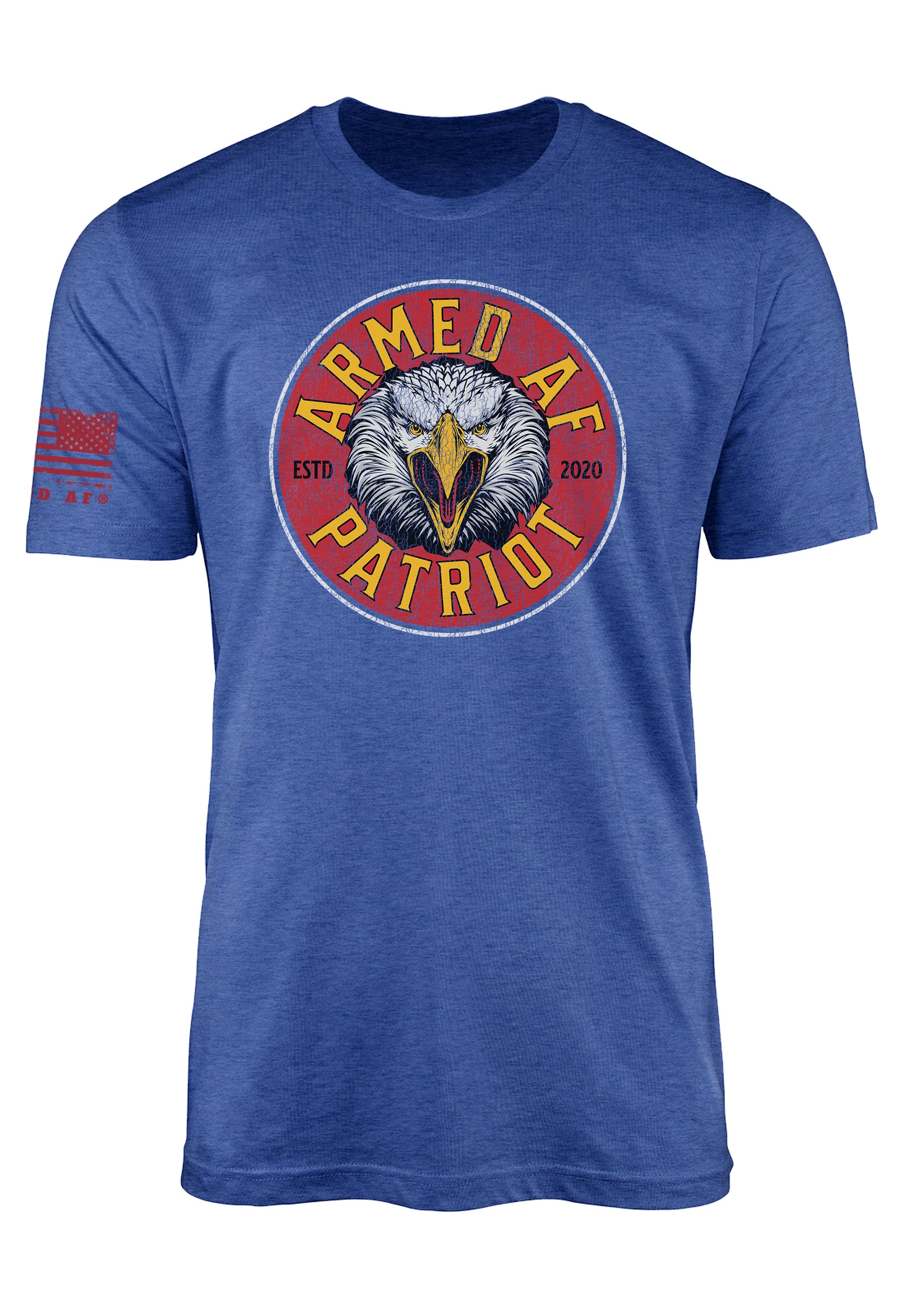 Patriotic eagle t-shirt design on front of ArmedAF® brand t-shirt