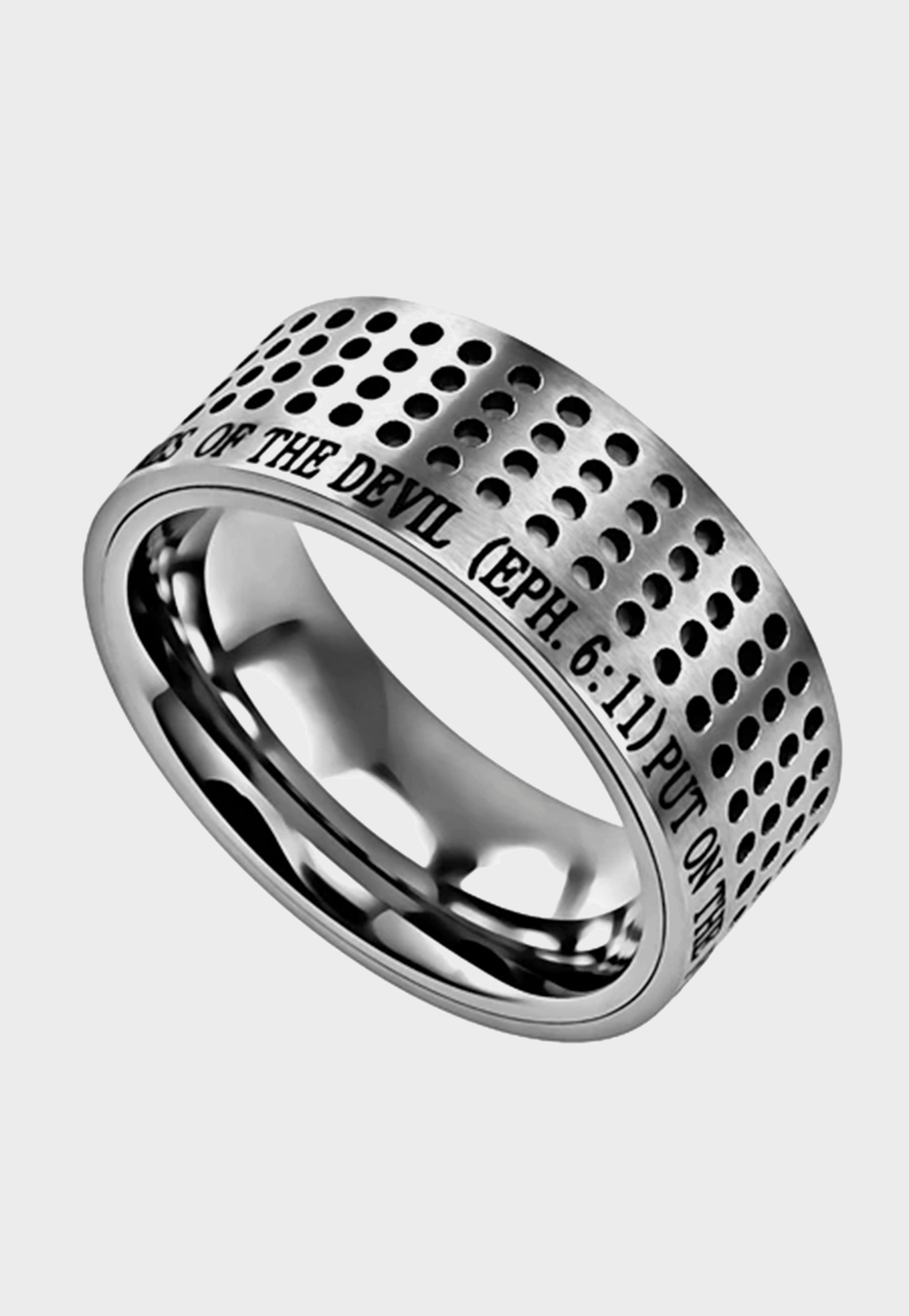 Armor of God mens slotted ring with inscription