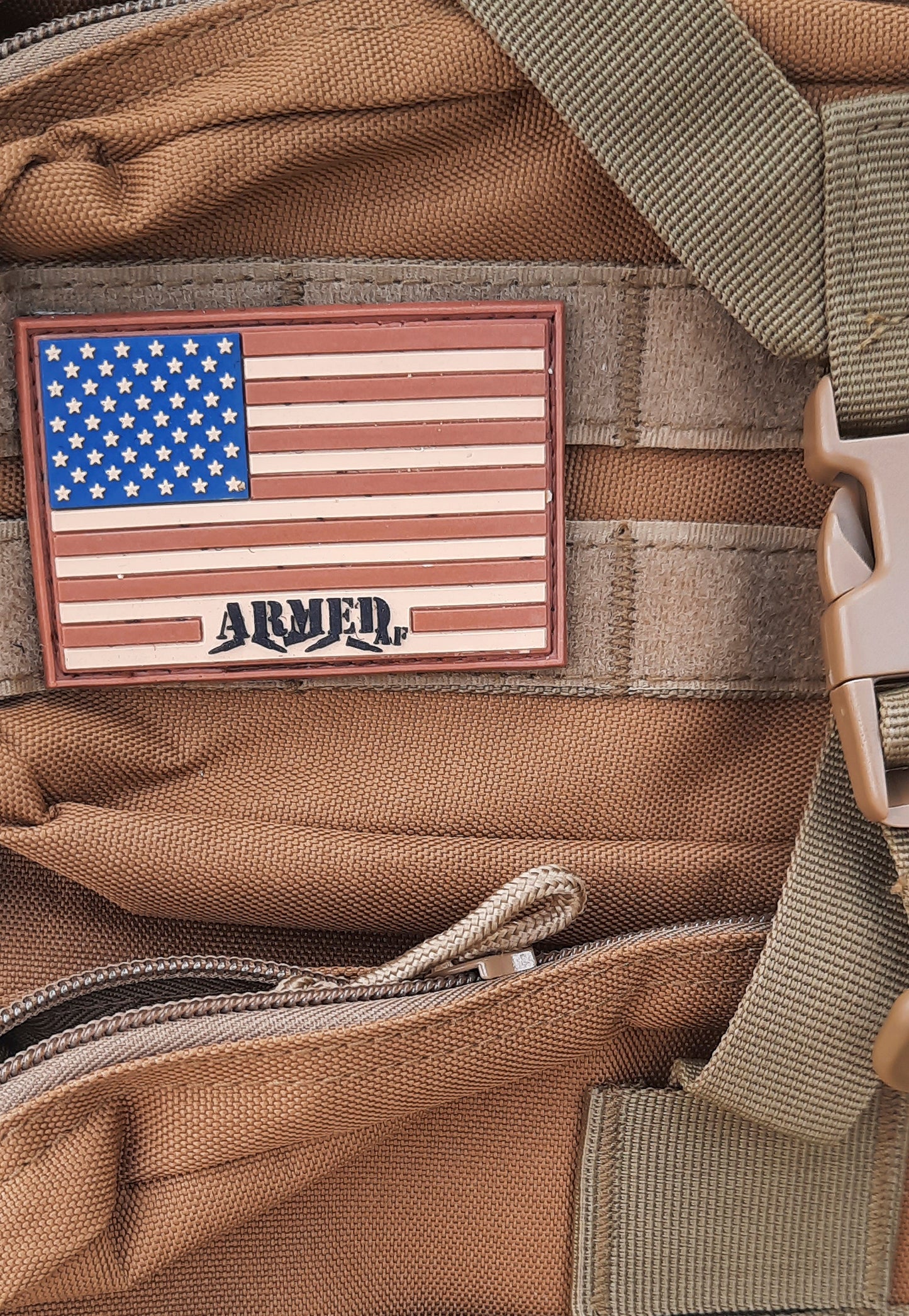 ArmedAF® patch on tactical backpack bugout bag