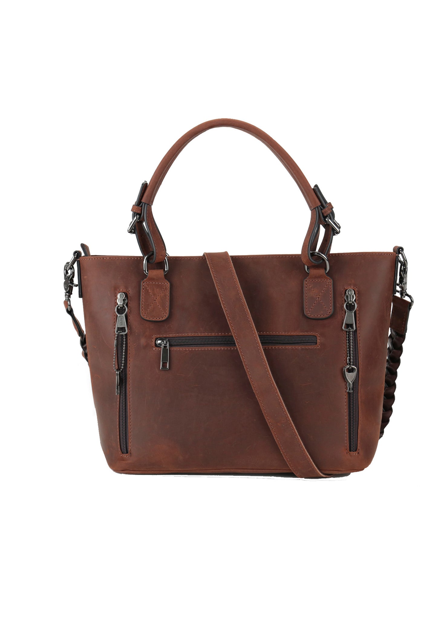 Leather concealed carry handbag with dual access pocket