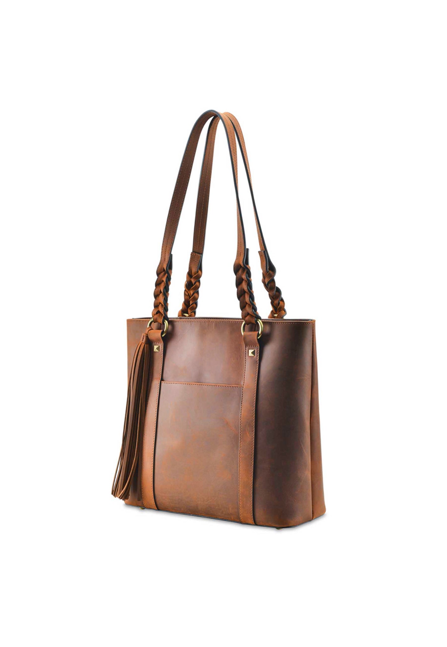 Brown leather tote conceal carry purse