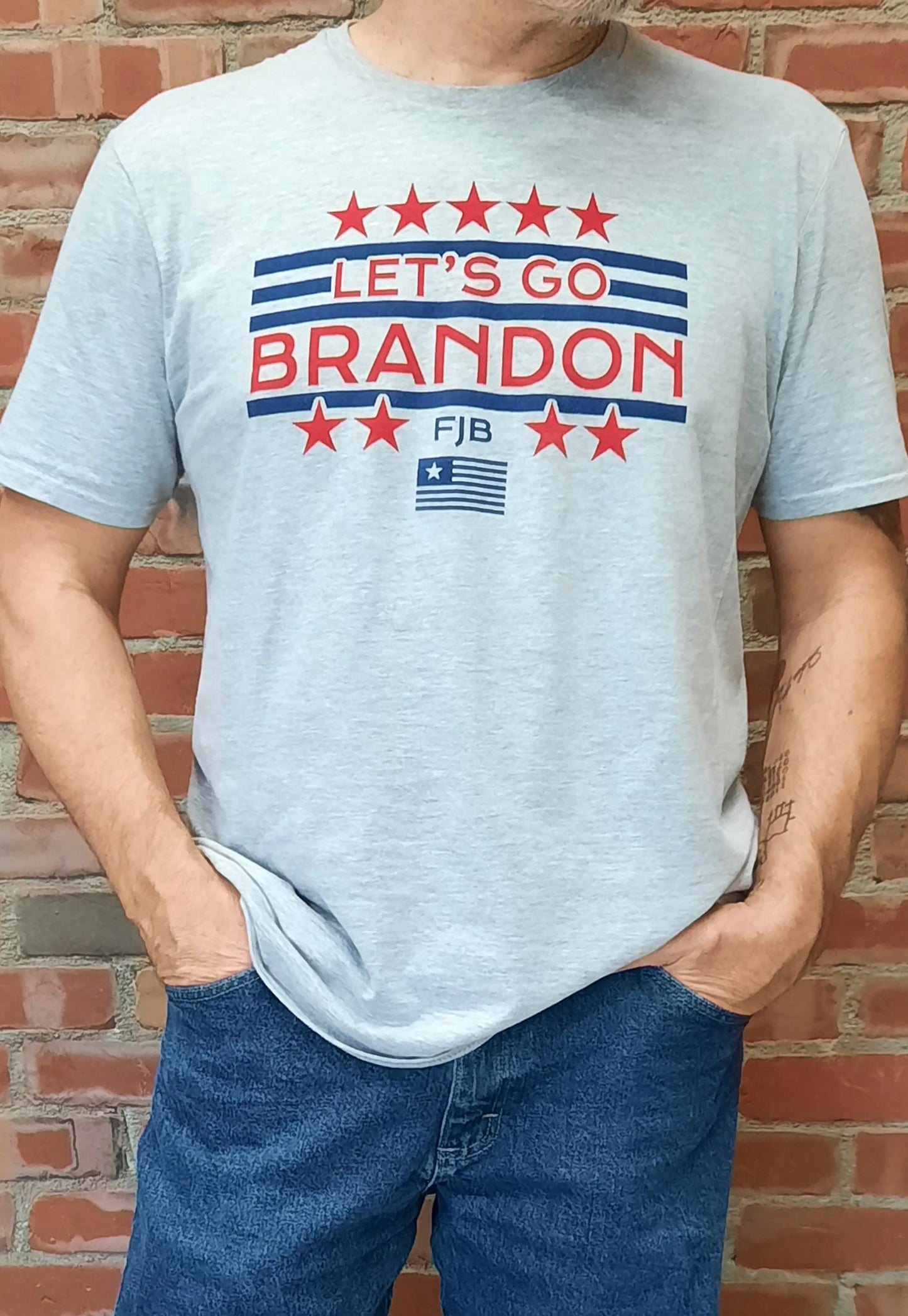 Lets go Brandon t-shirt on model in store