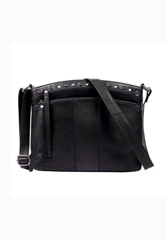 Black leather conceal carry purse