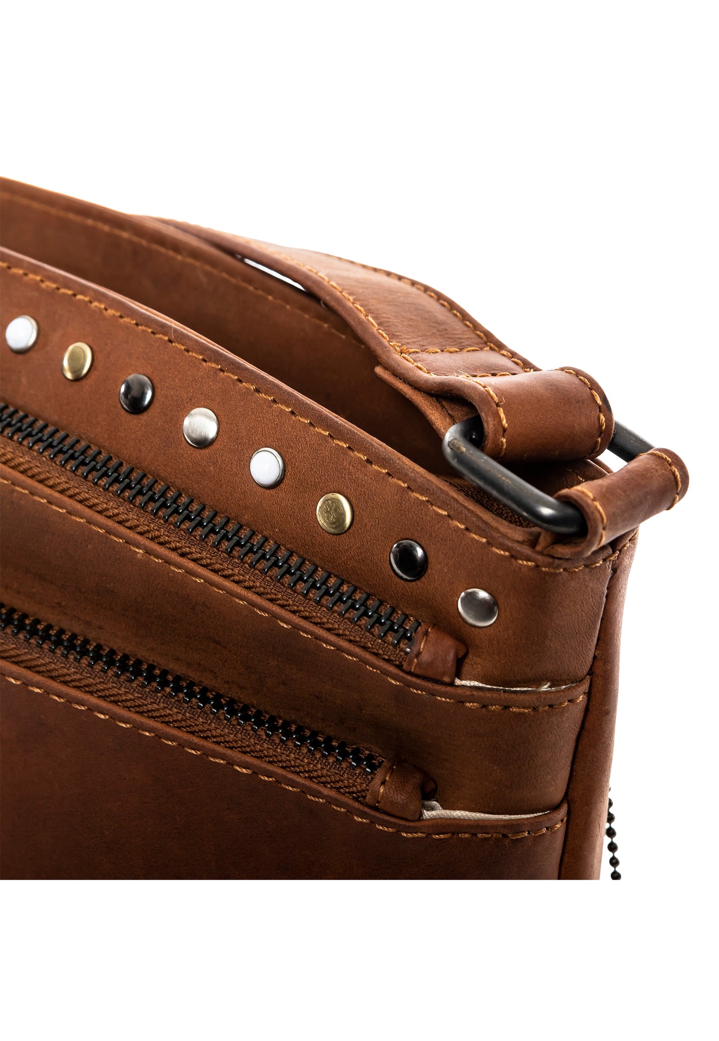 Closeup detail of leather concealed carry handbag