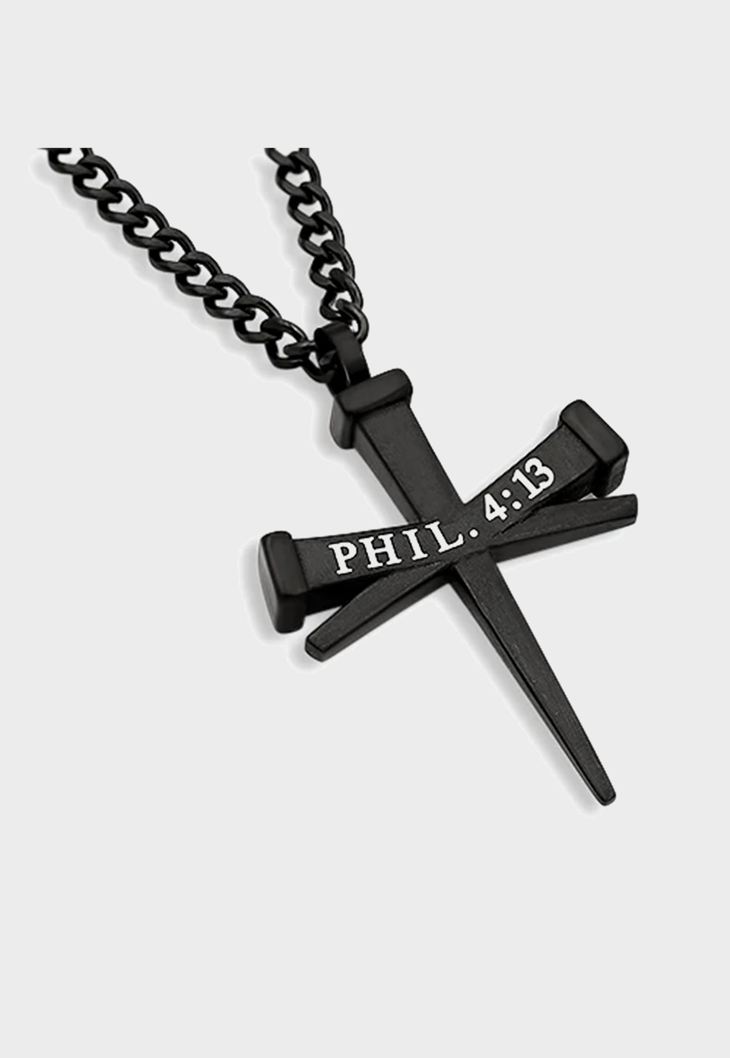 Bible verse on back of men's Christian cross jewelry