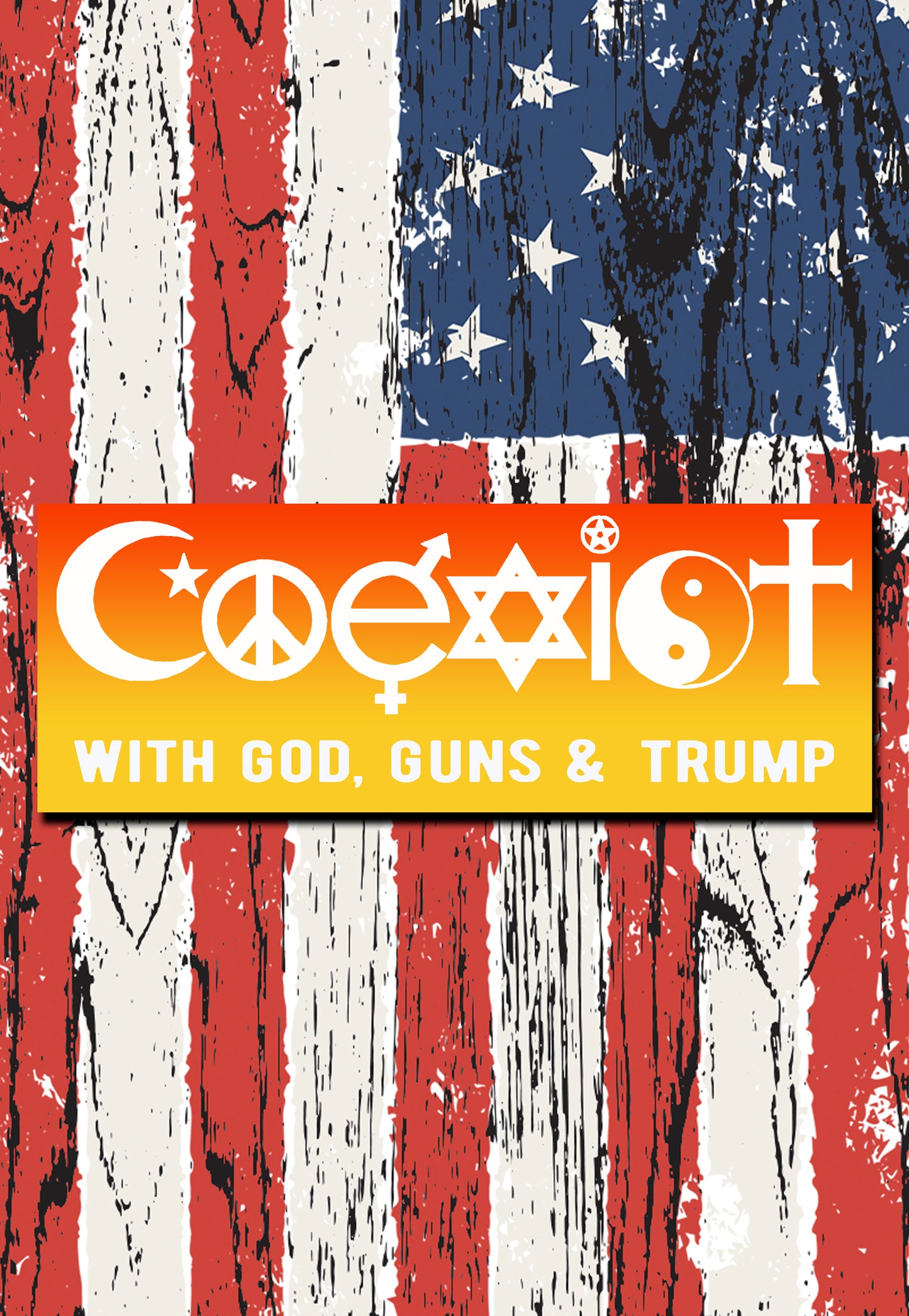 Republican Coexist bumper sticker God, guns and Trump