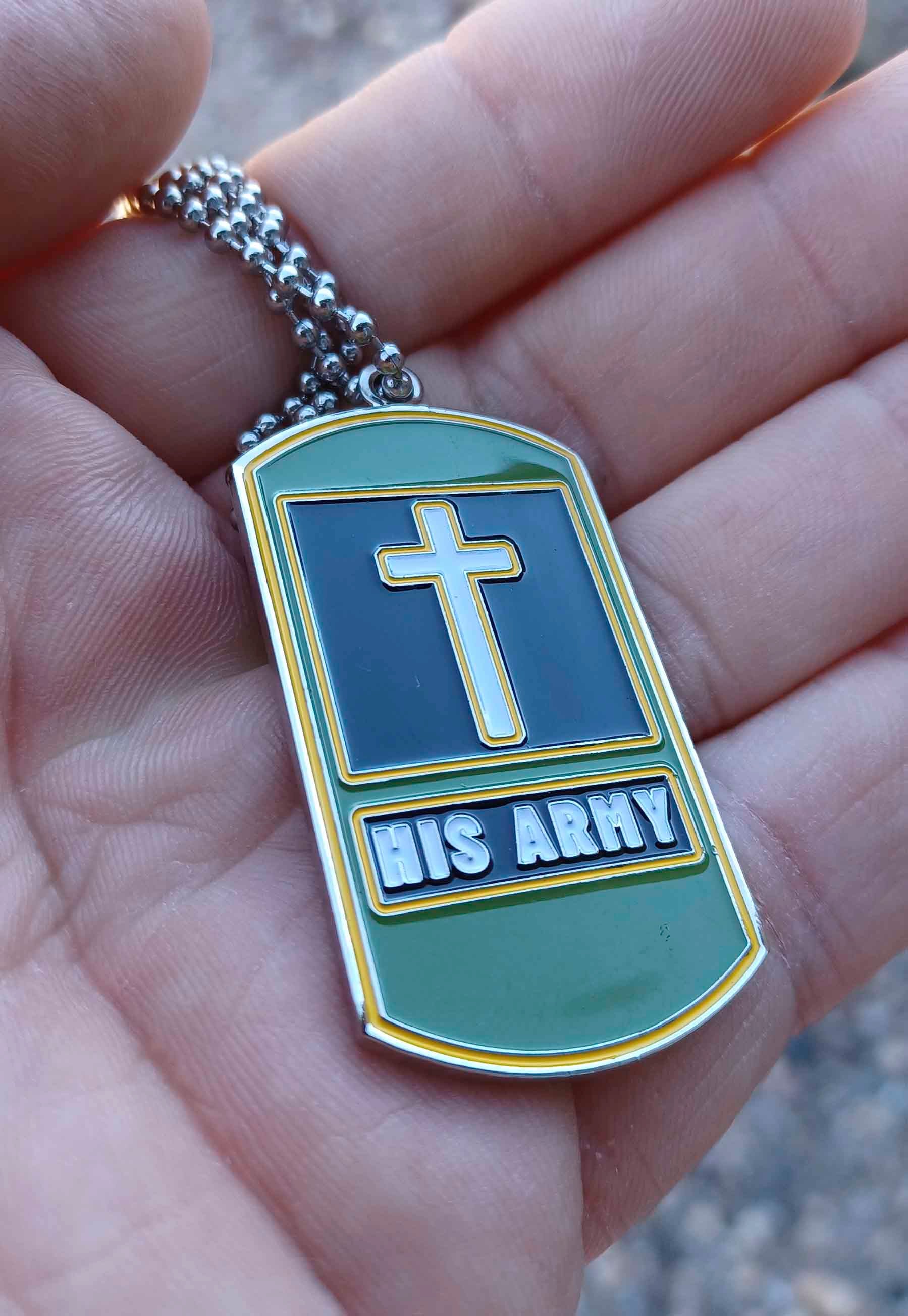 His Army dog tag necklace Christian jewelry.