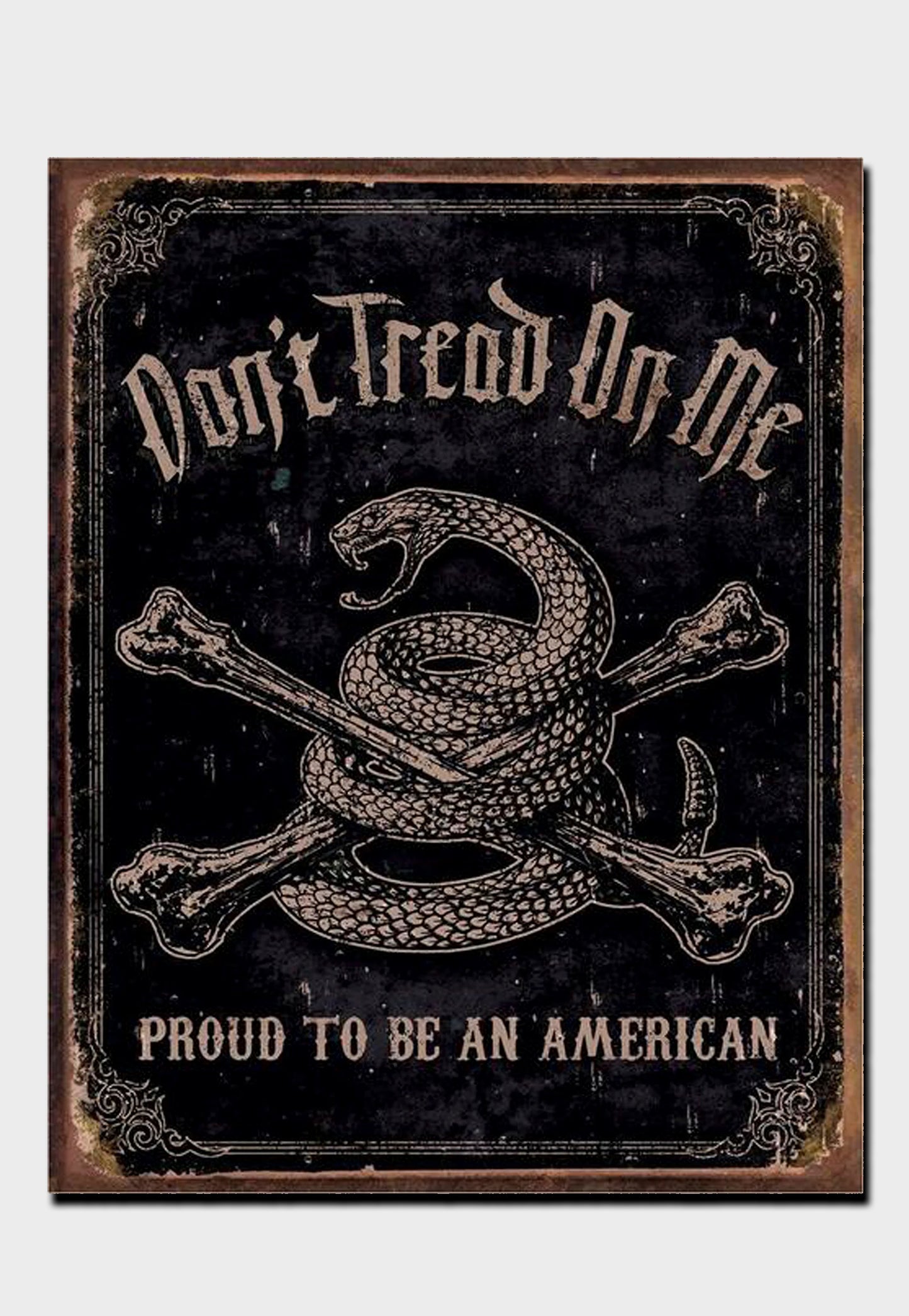 Don't Tread on Me tin sign with snake