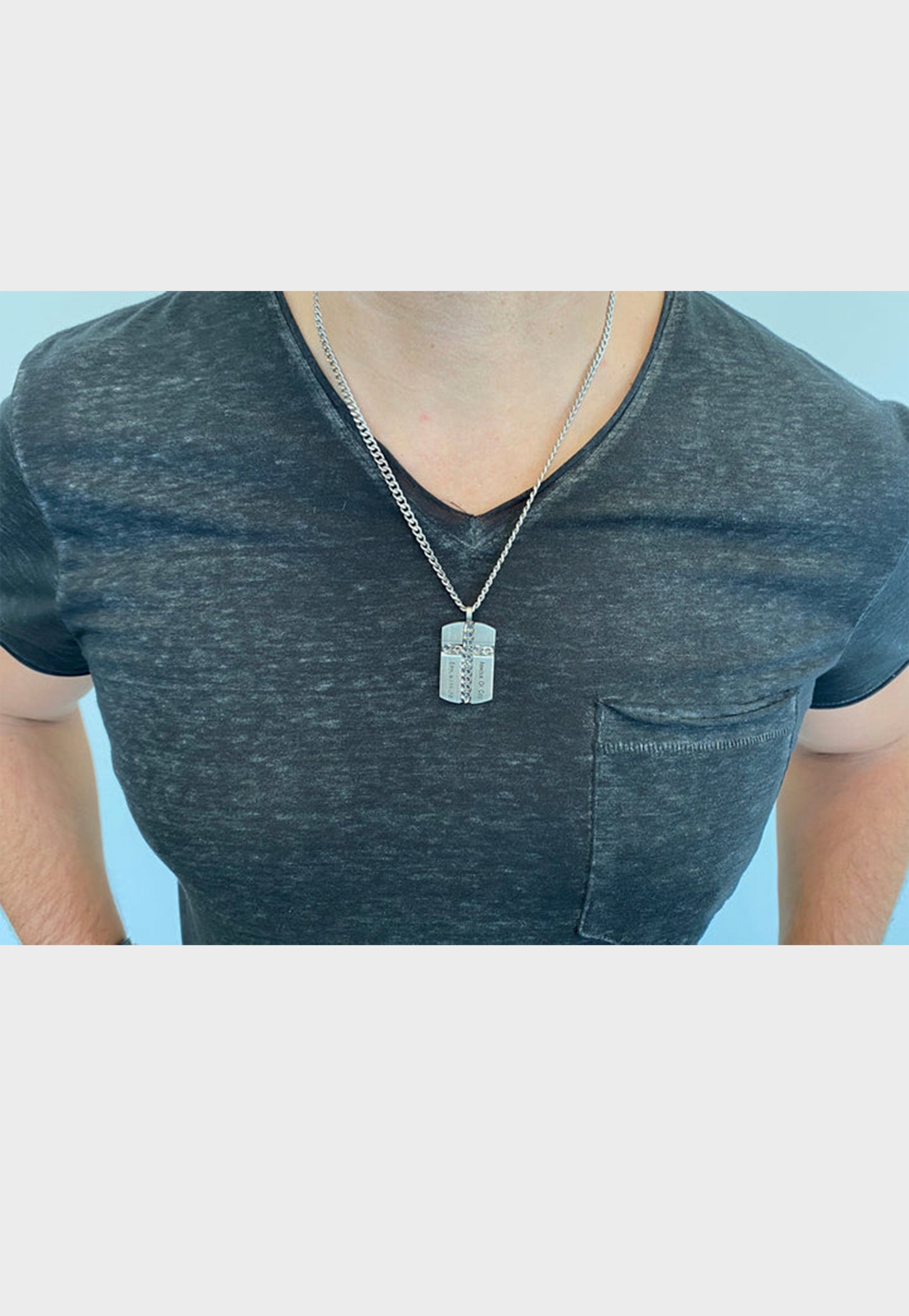 Male model wearing Armor of God necklace Christian jewelry