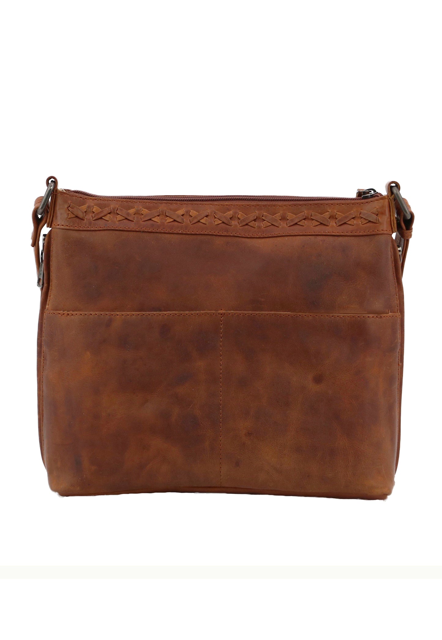 Brown leather gun purse side view