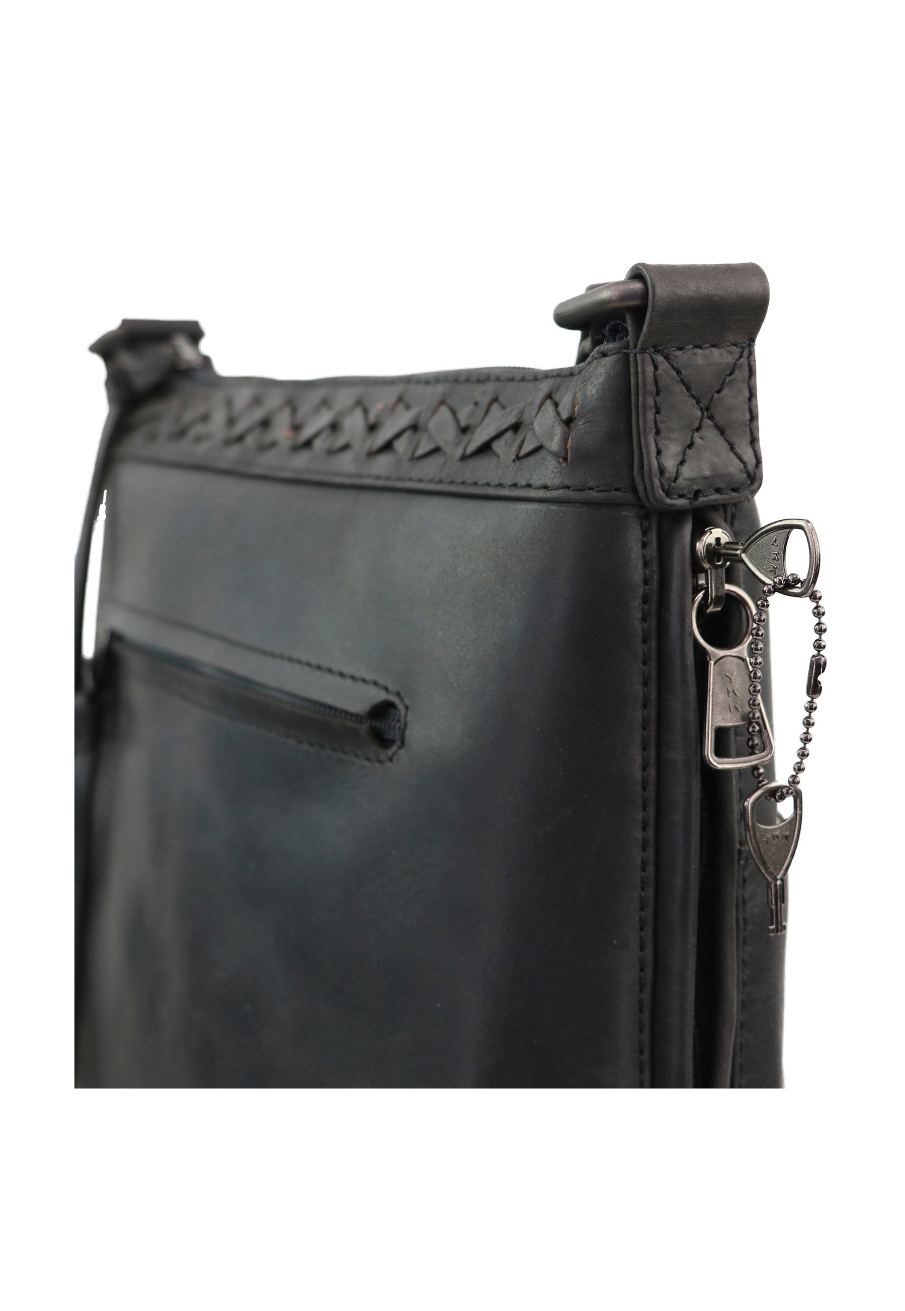 Angle view of nice black leather gun purse