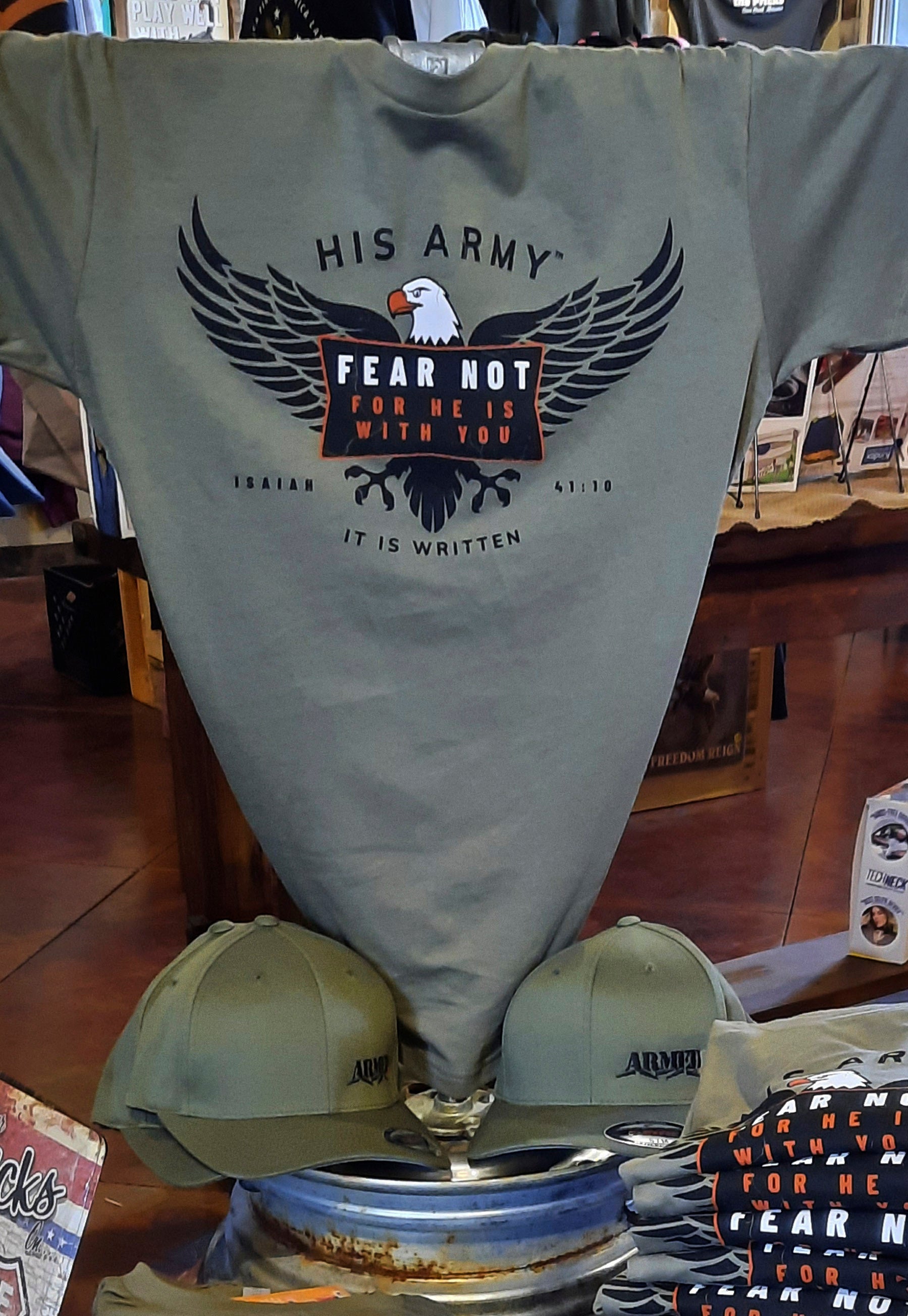 Christian patriot tee shirt in store on display