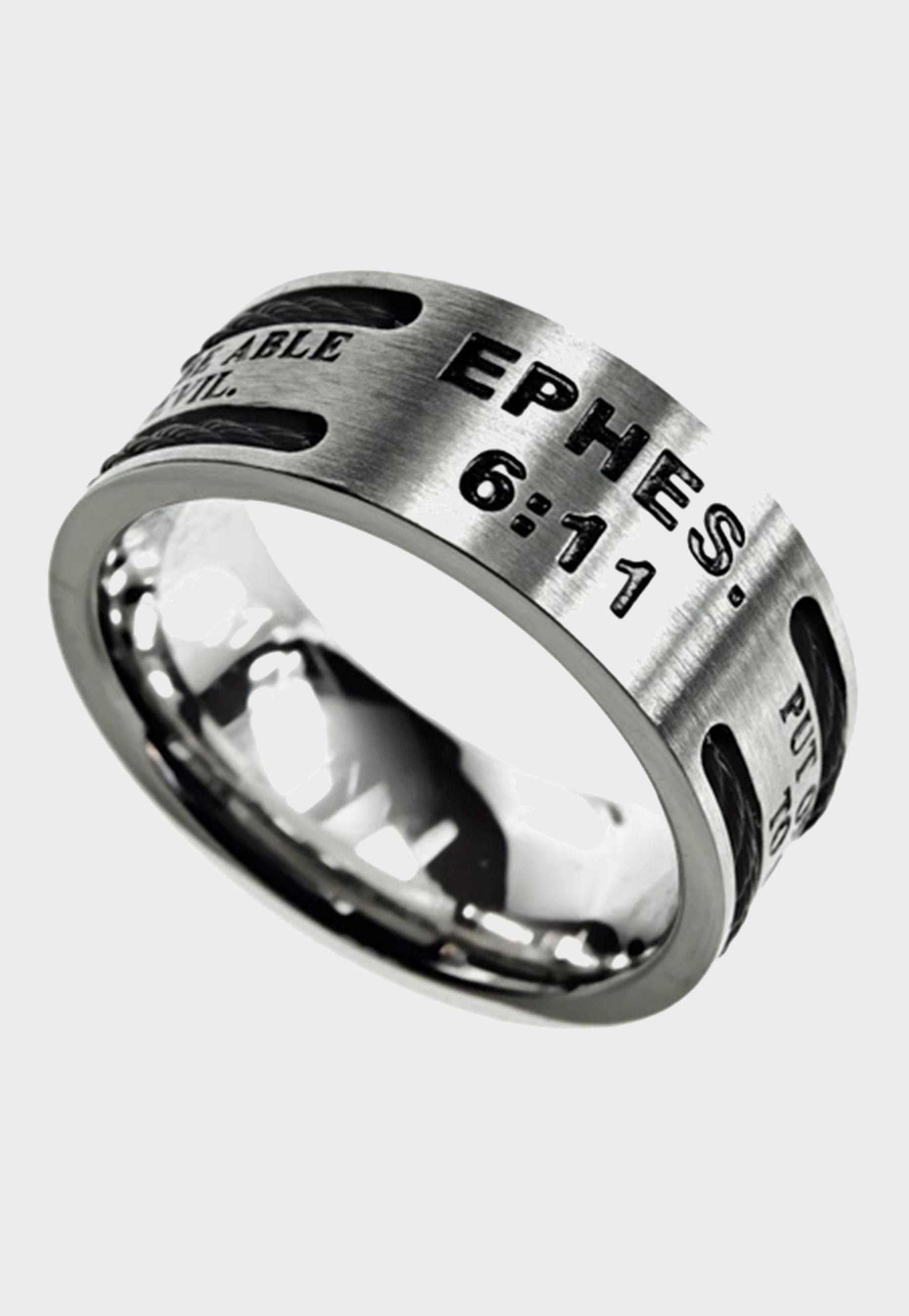 Ephesians 6:11 inscribed on men's Christian ring