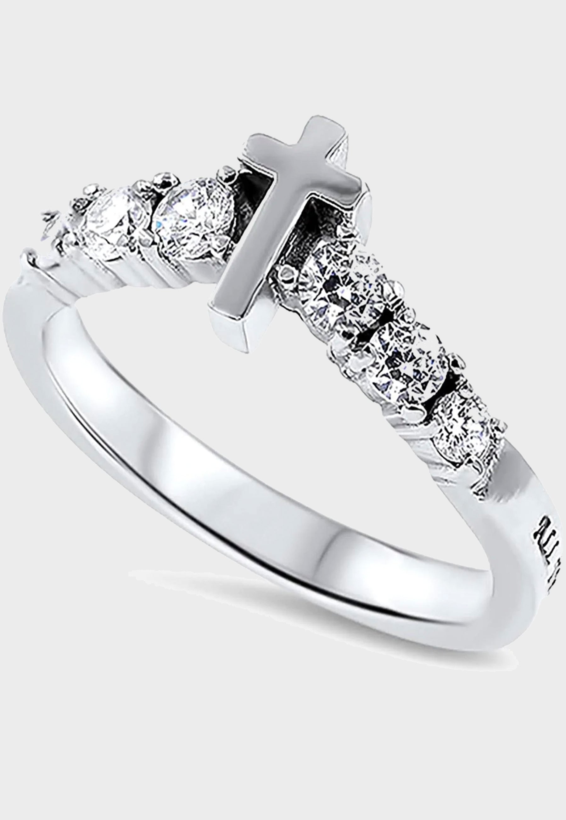 Women's polished steel Christian ring with cross