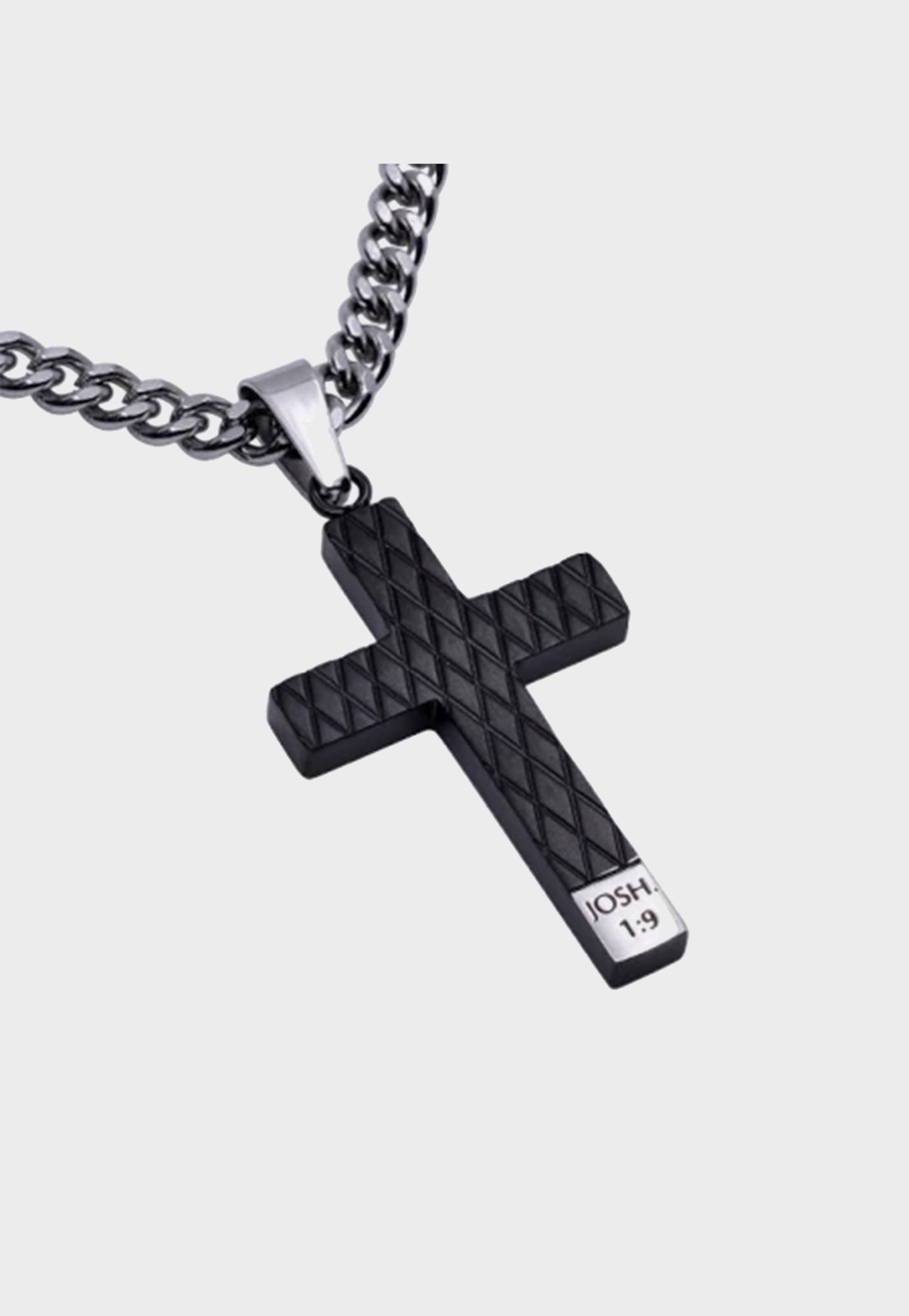 Joshua 1:9 mens necklace black cross