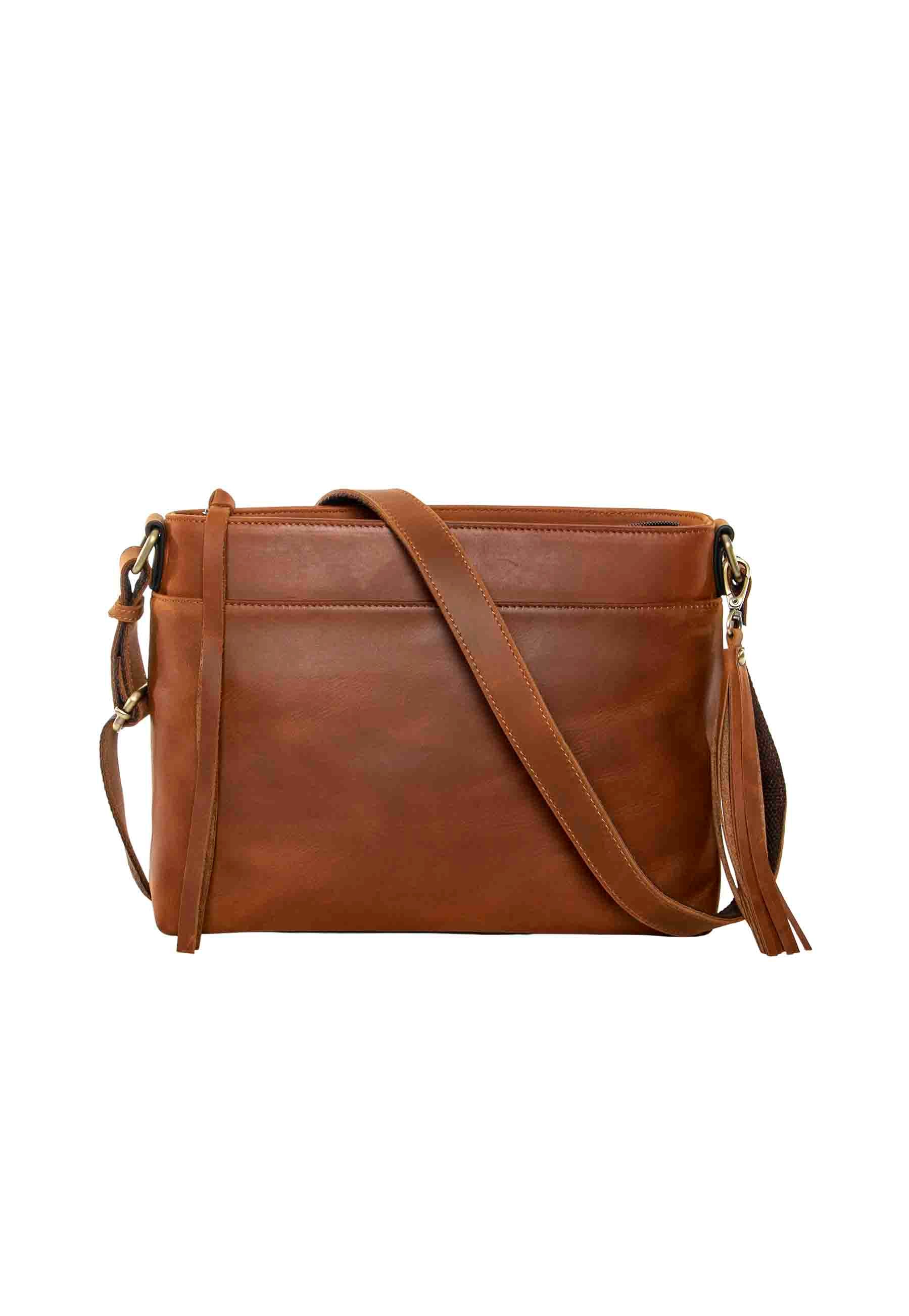 Top quality leather concealed carry purse in cognac leather