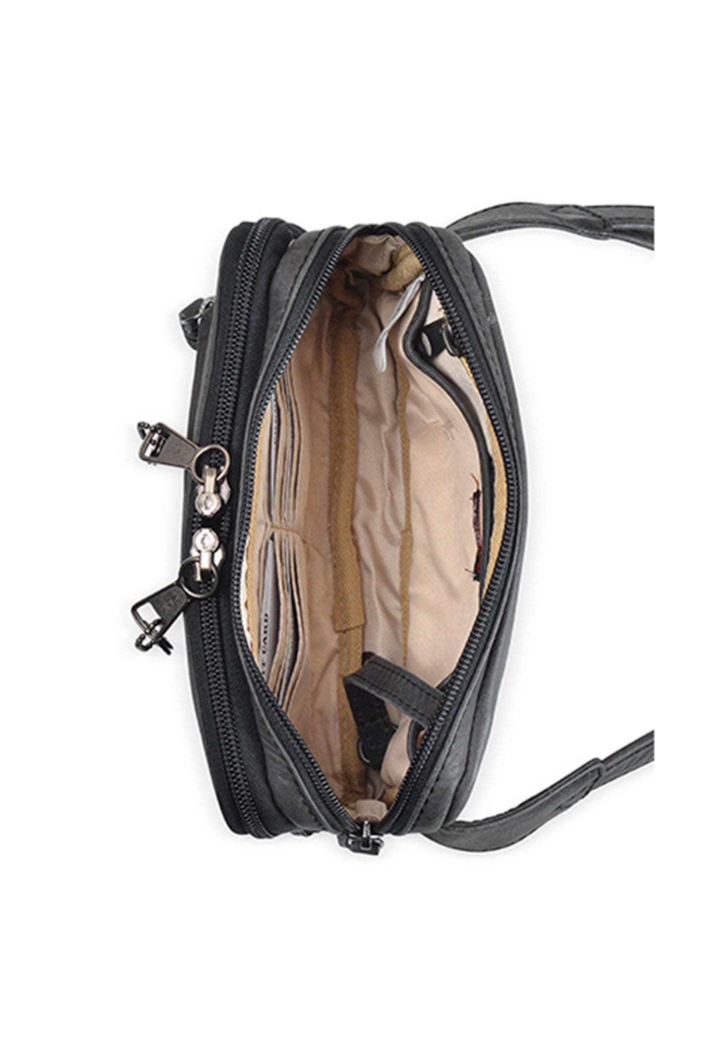 interior detail of leather concealed carry fanny pack for ladies
