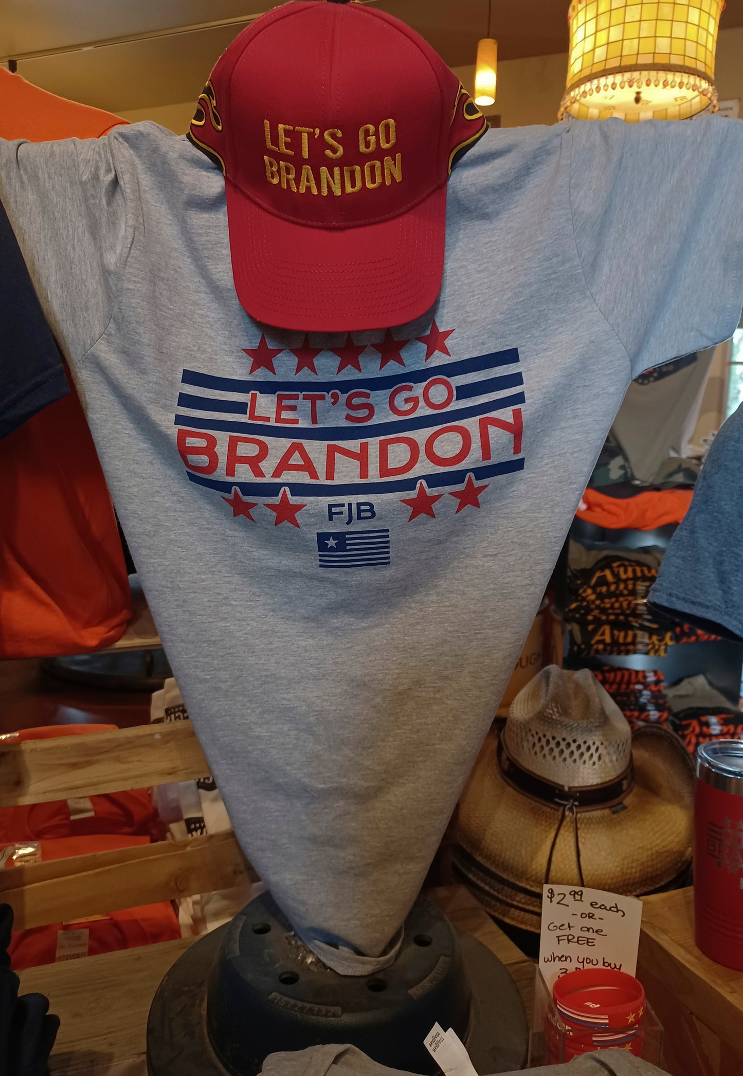 Let's Go Brandon t-shirt on display in store