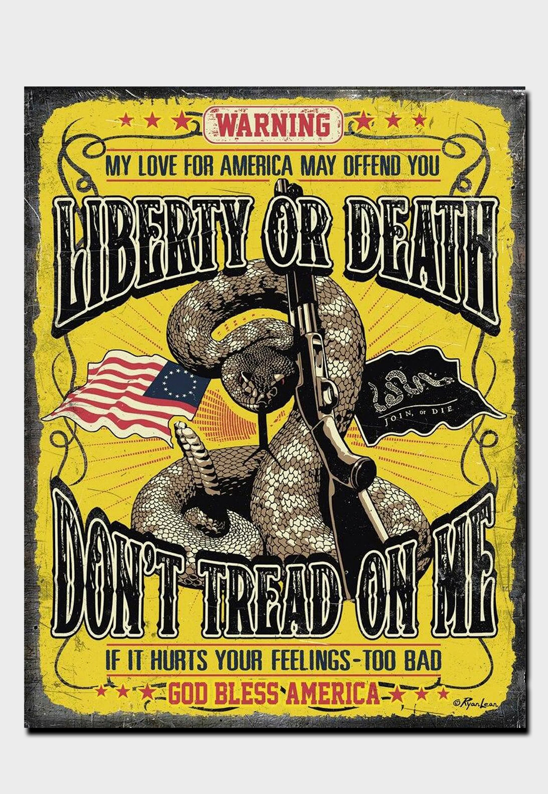 Give me Liberty of Give me Death tin sign with rattlesnake