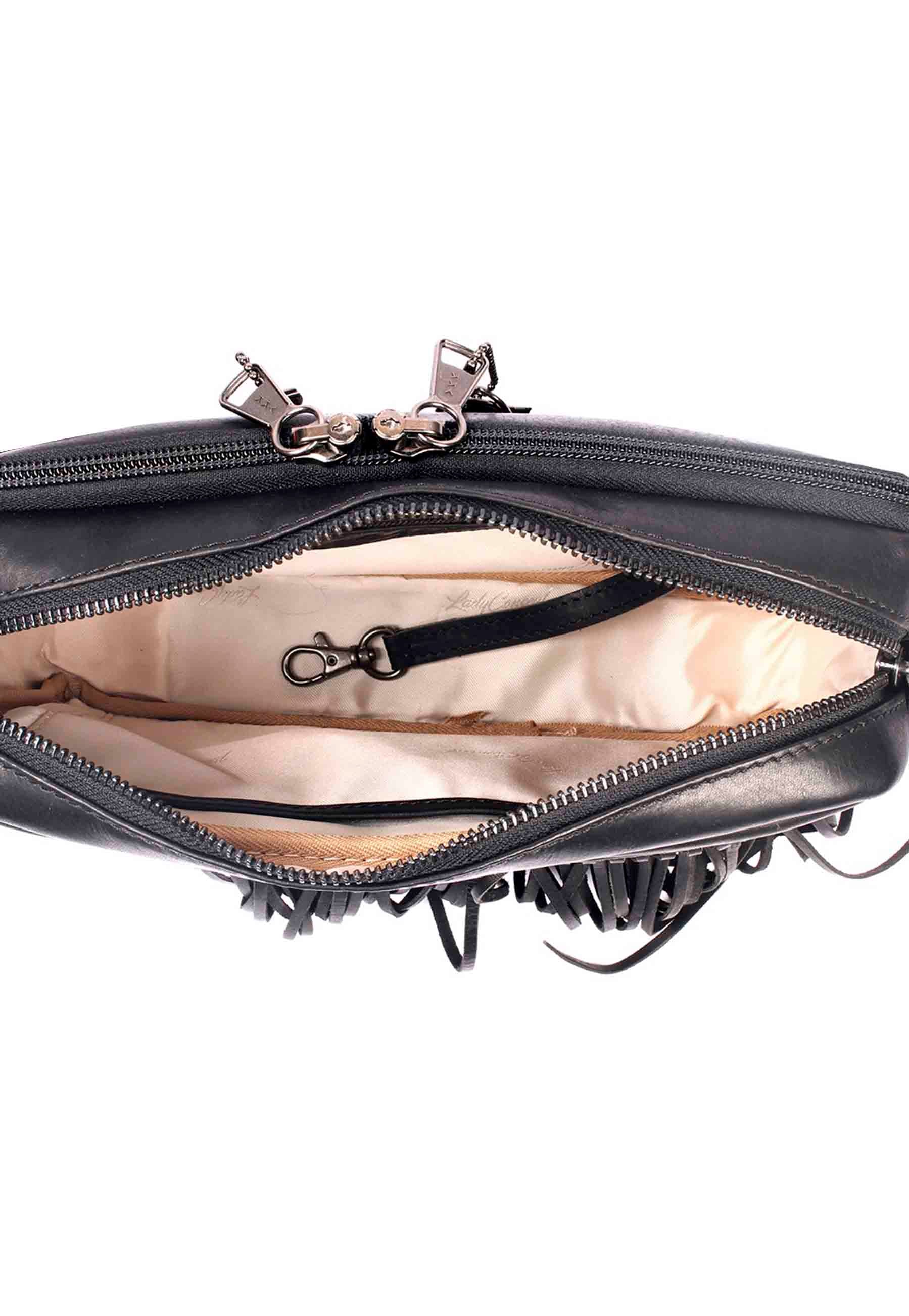 interior pocket view of high end conceal carry purse in black leather
