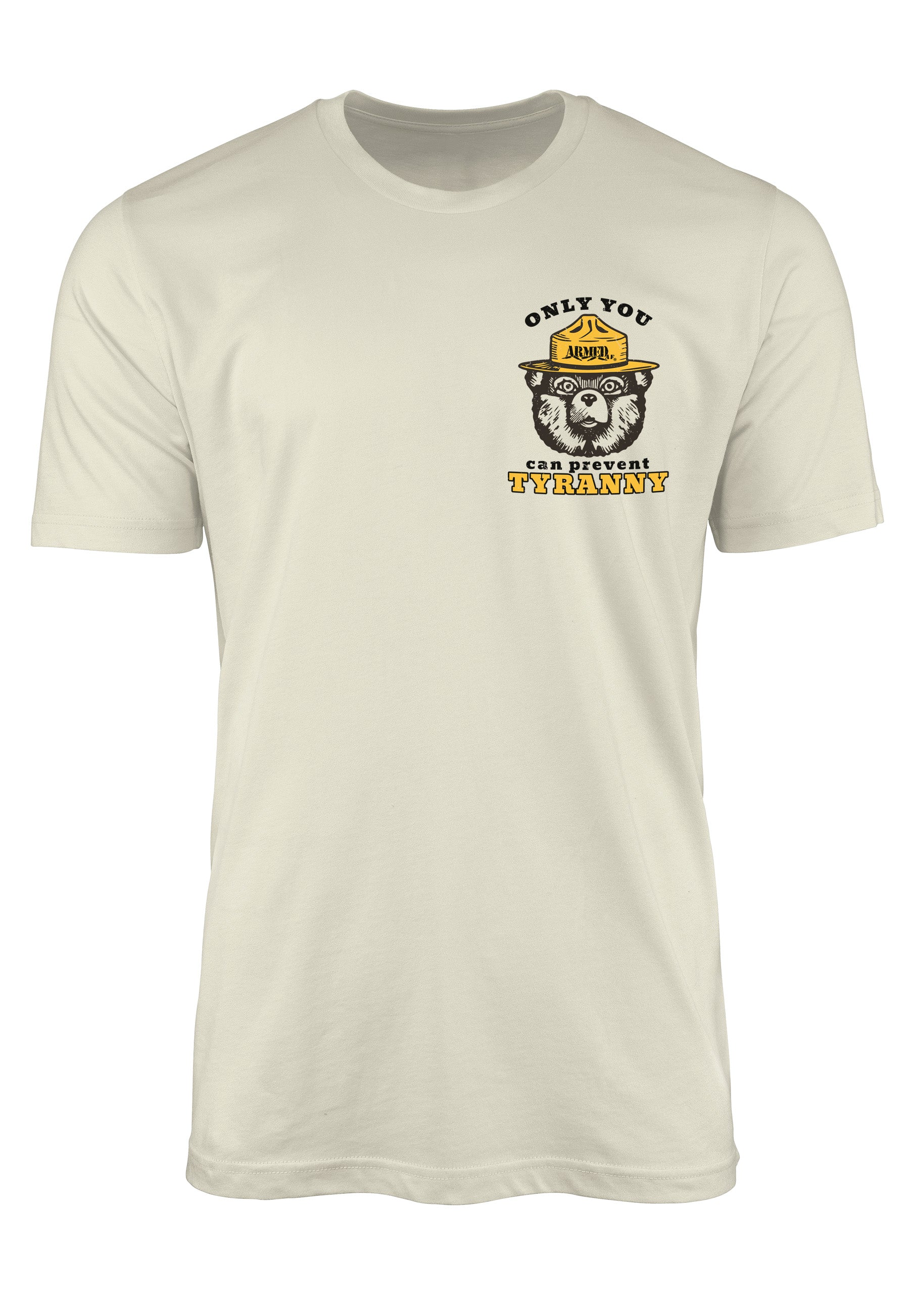 Smokey Bear chest print on ArmedAF® tshirt