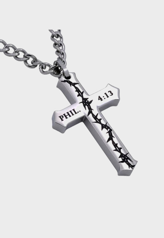 Phillipians 4:13 cross necklace for men