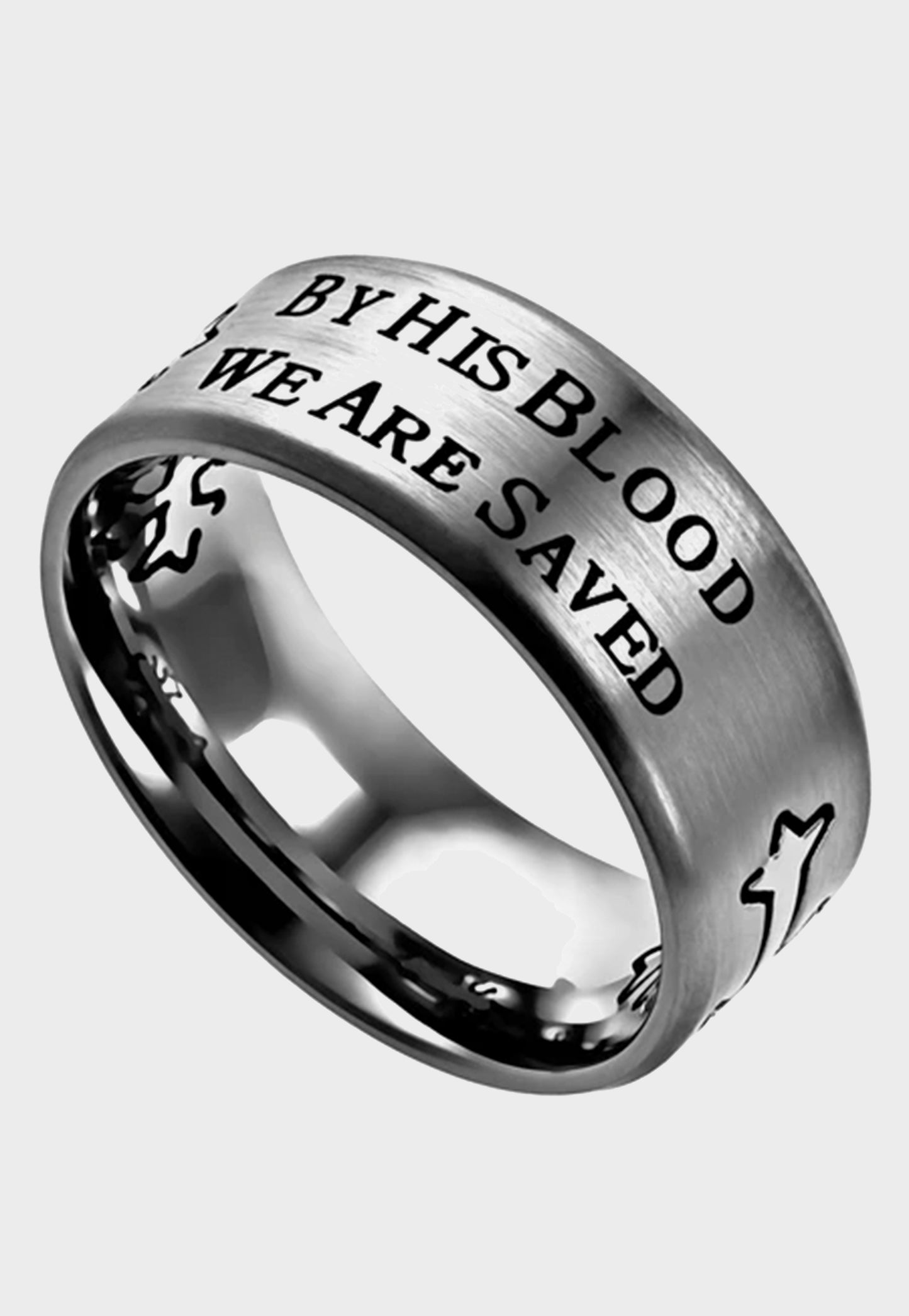 By His Blood We Are Saved men's ring