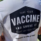 model wearing anti vaccine t-shirt