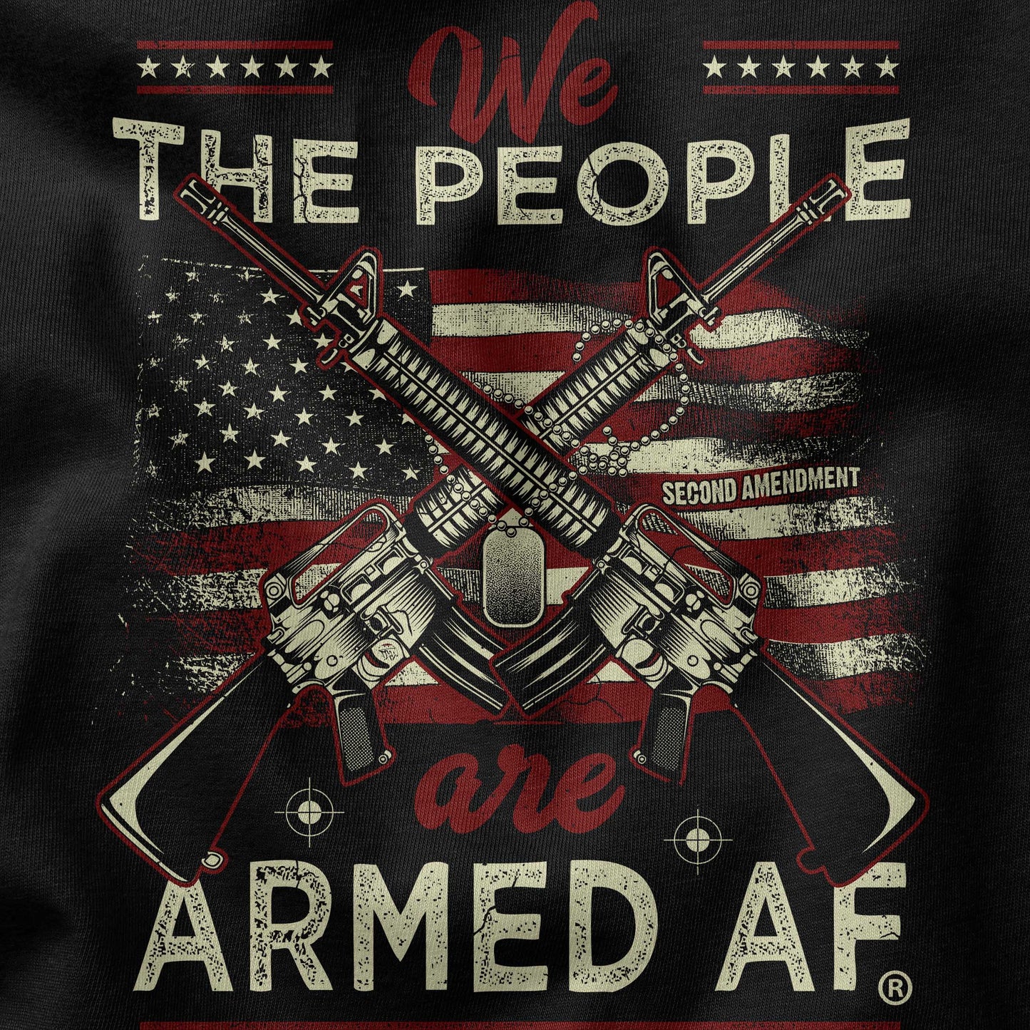 Closeup view of print on Armed AF® second amendmentt-shirt