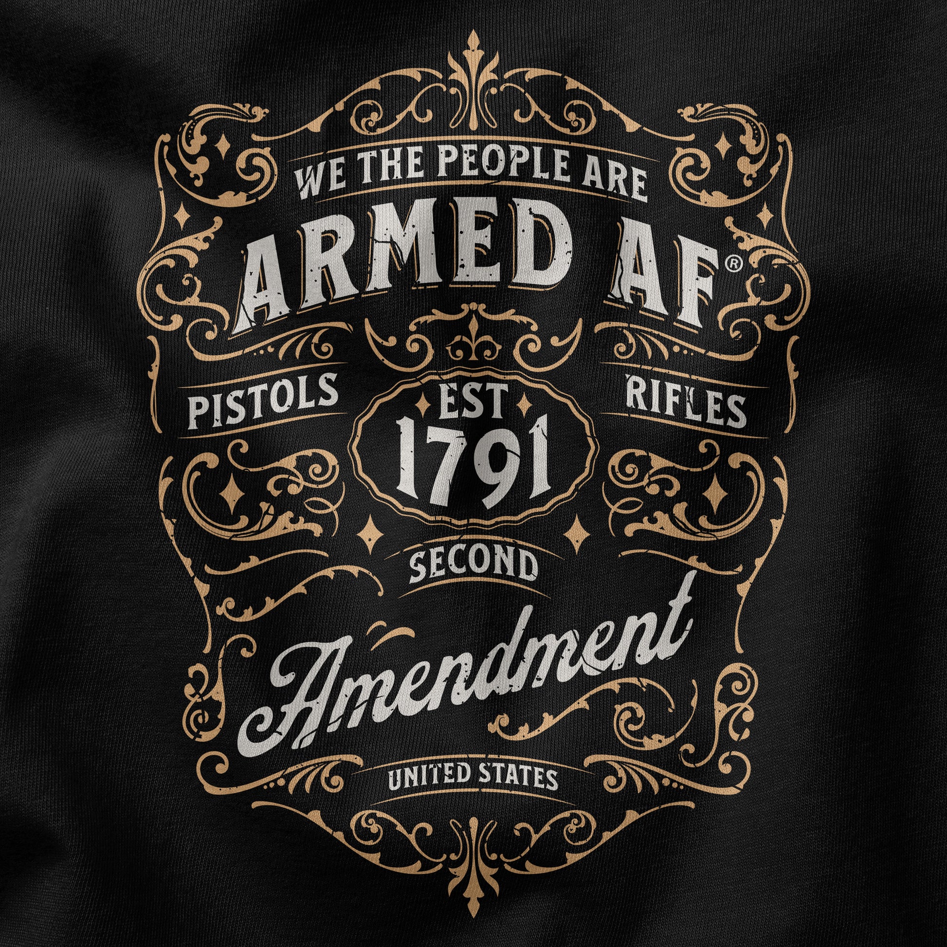 Second Amendment t-shirt design closeup